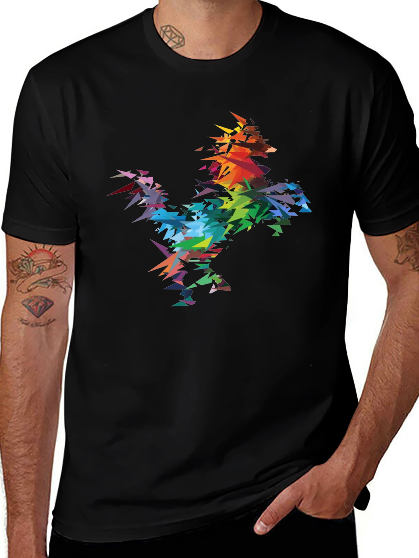 Variant 7 of Abstract Geometric Rainbow Rooster Graphic Tee
