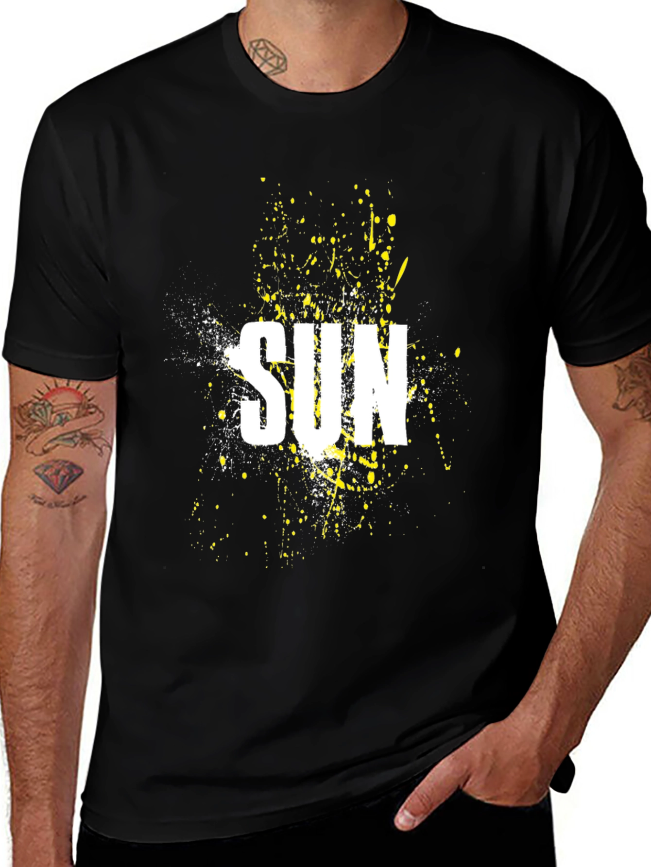 Variant 30 of Sun Splatter Graphic Tee - Black Cotton Shirt