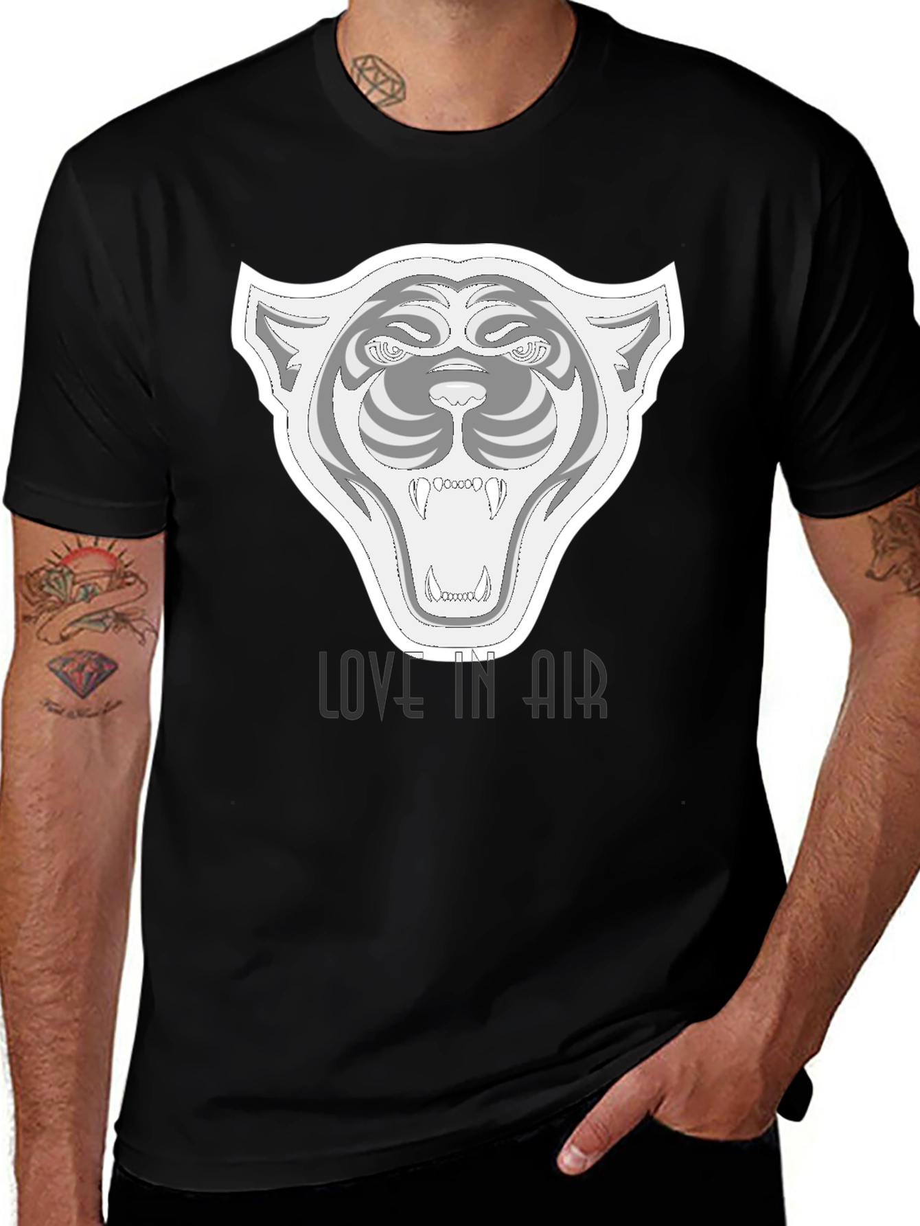 Black Black Graphic Tee - Fierce Tiger 'Love in Air' main image