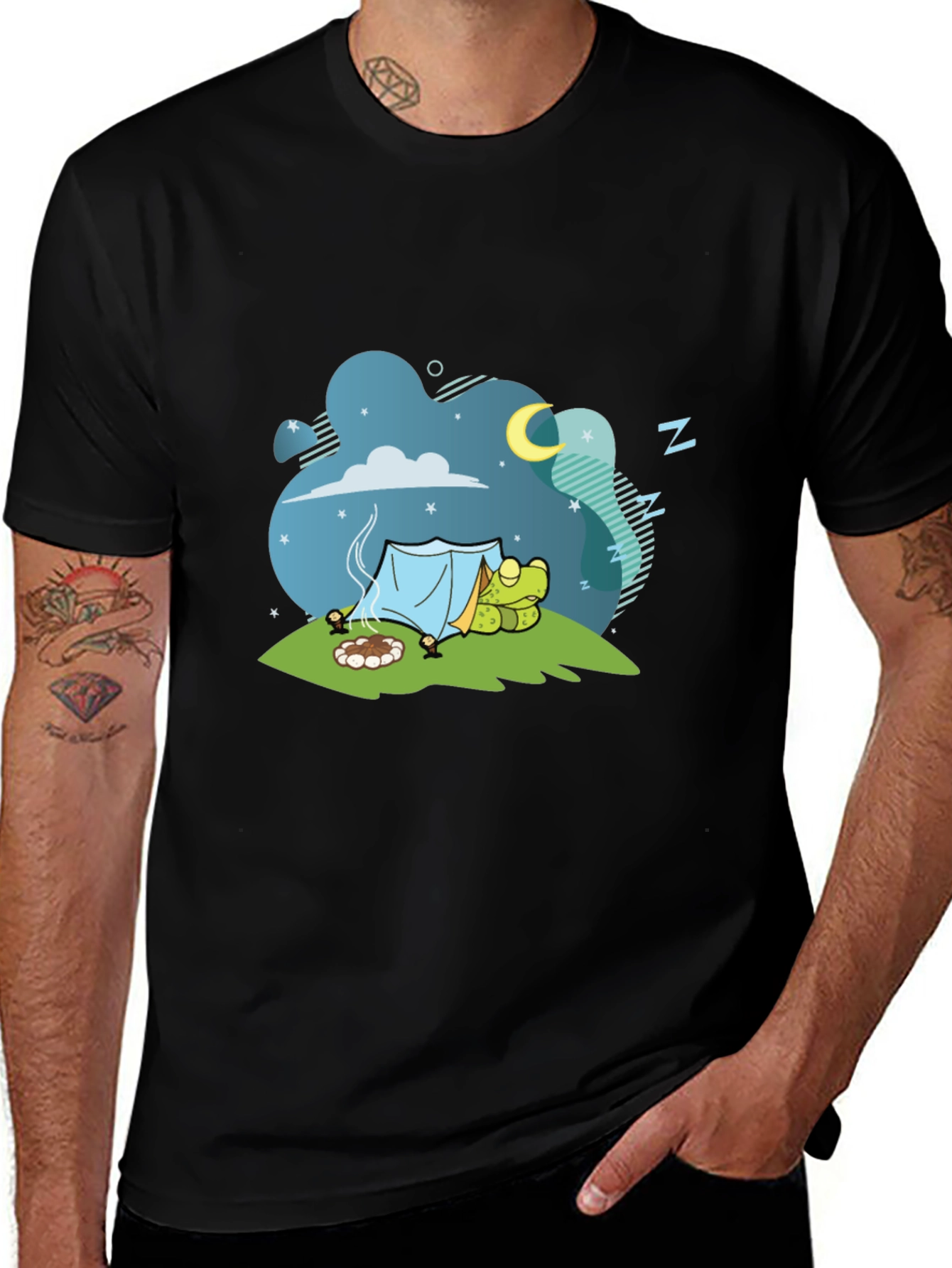 Variant 5 of Turtle Camping Graphic Tee - Black T-Shirt
