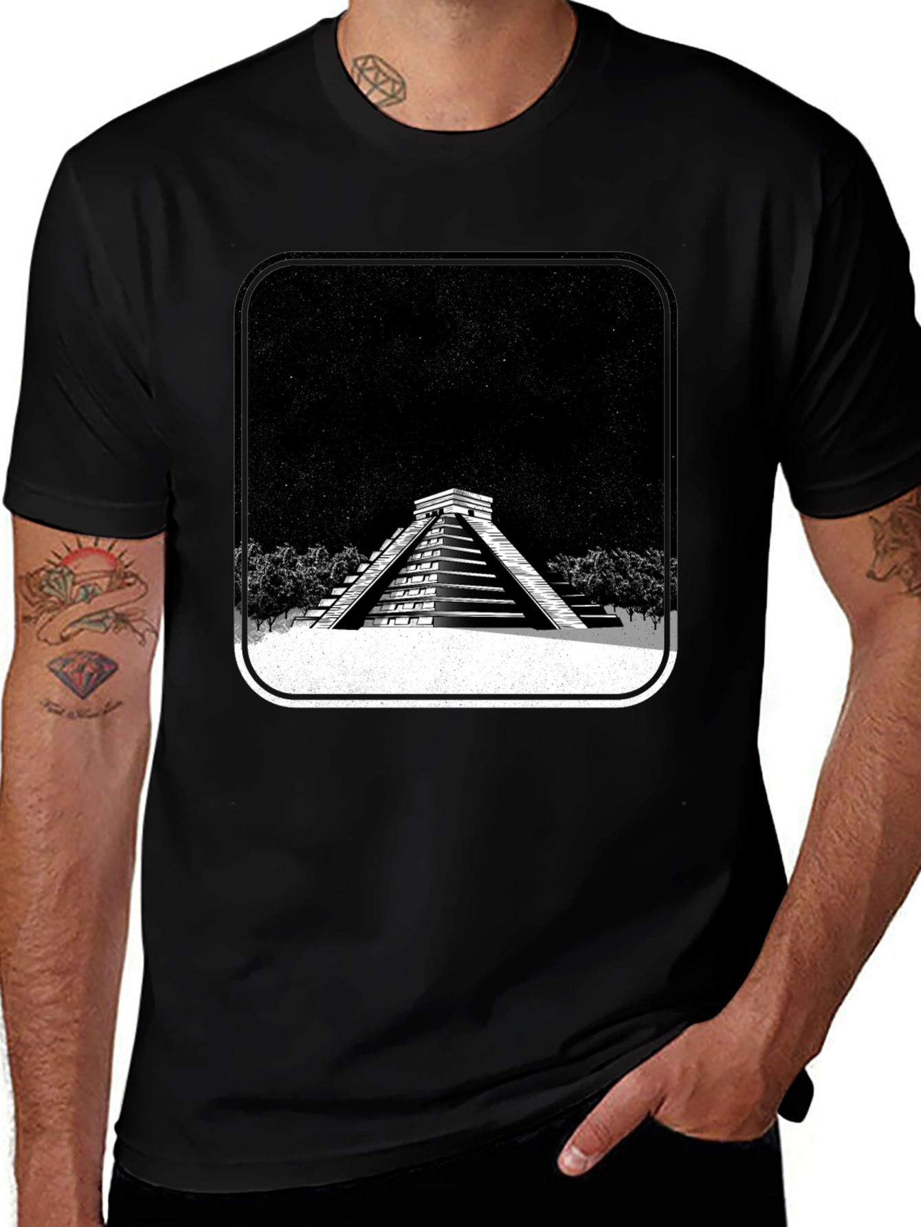 Variant 20 of Mayan Pyramid Graphic Tee - Black Unisex T-Shirt