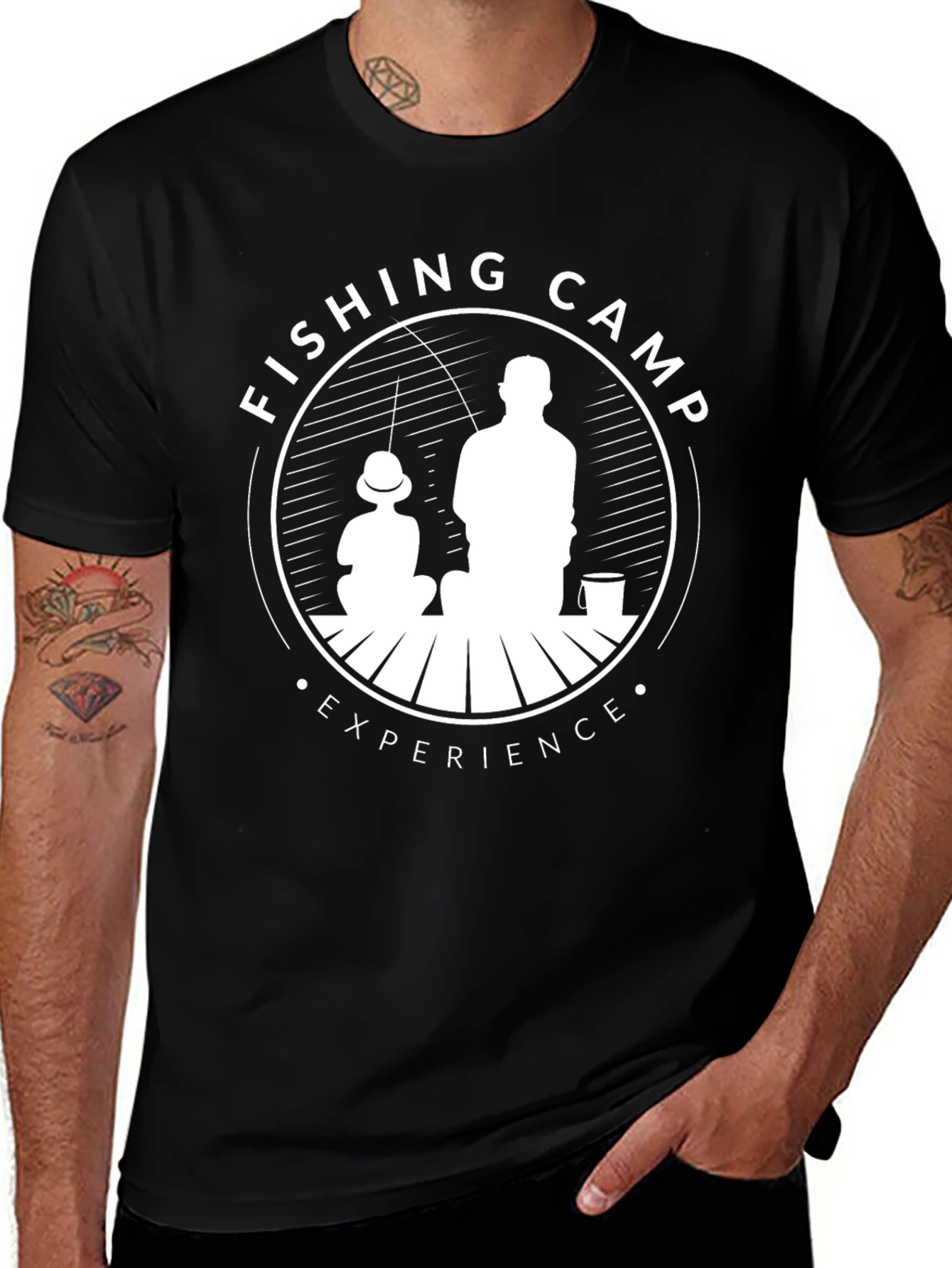 Variant 26 of Fishing Camp Experience T-Shirt - Black Cotton Tee