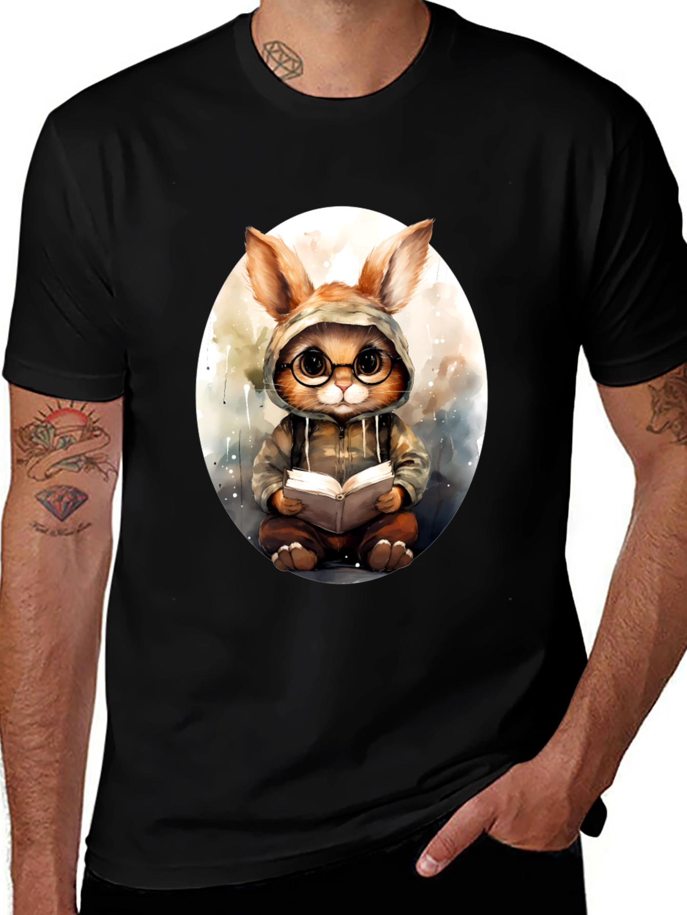 Variant 16 of Bookish Bunny Tee - Black Cotton Comfort