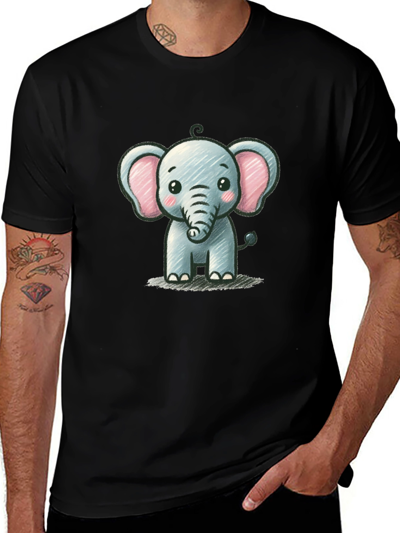 Variant 27 of Cute Elephant Graphic Tee - Black Unisex T-Shirt