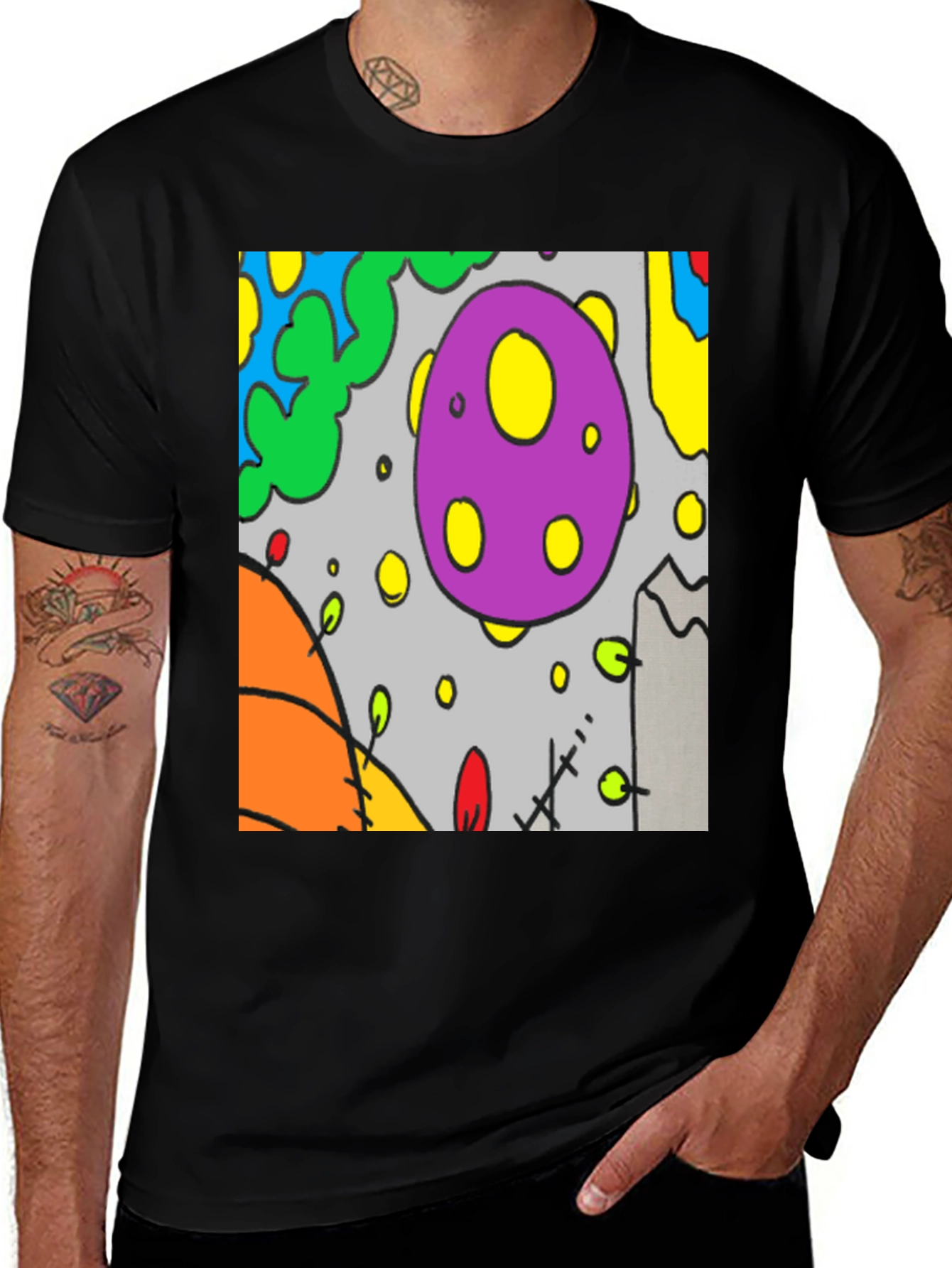 Variant 20 of Abstract Art Graphic Tee - Black Cotton T-Shirt