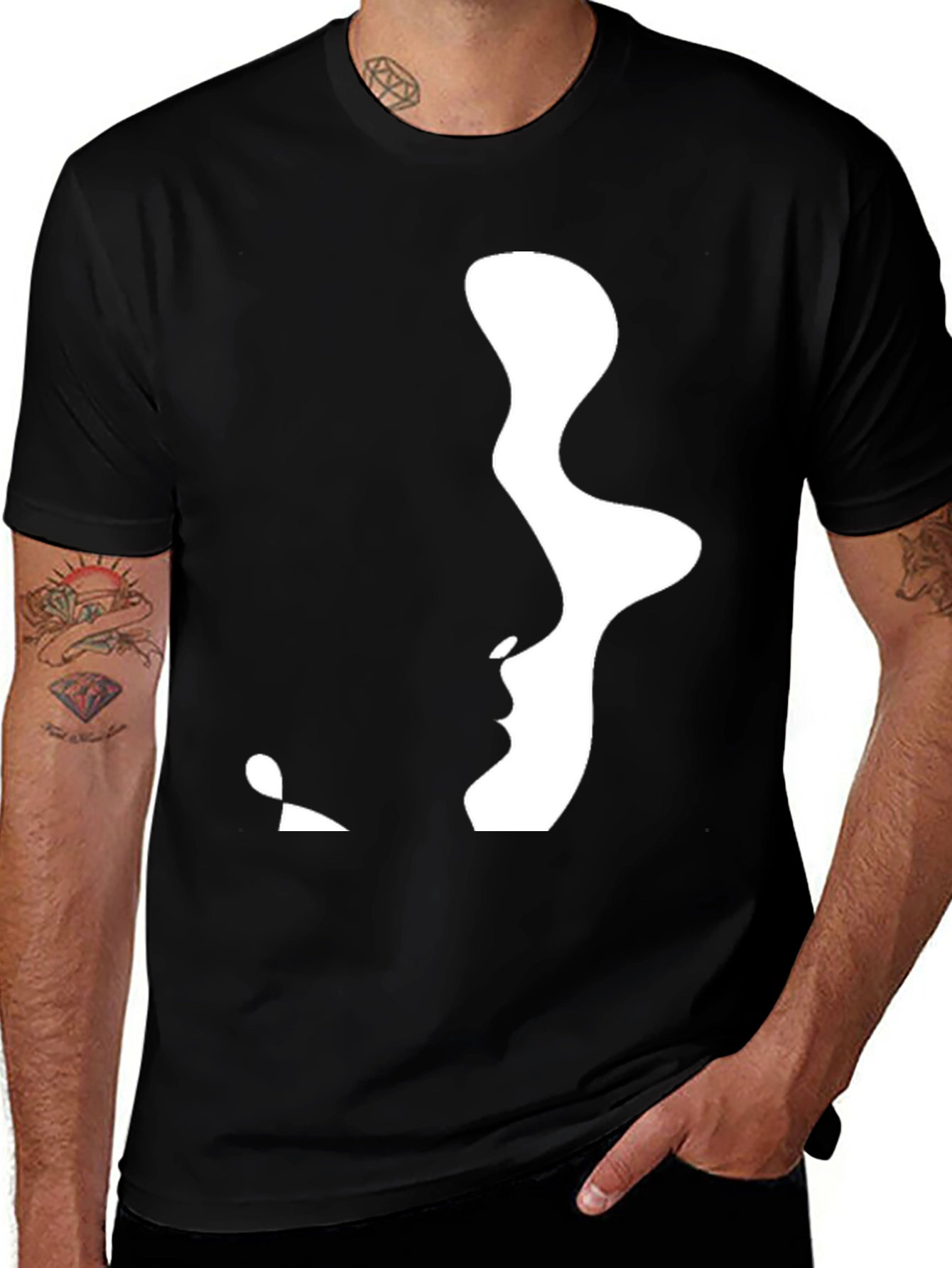 Variant 11 of Abstract Faces Graphic Tee - Modern Black T-Shirt