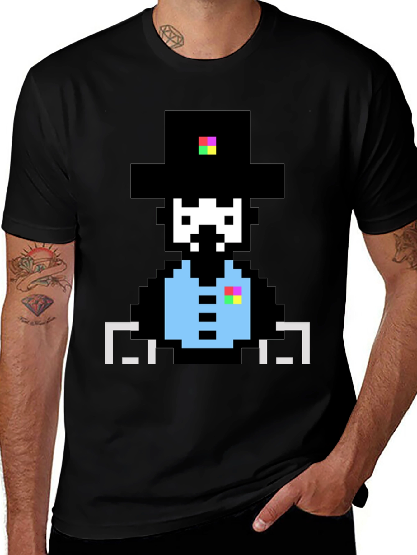 Pixelated Pilgrim Graphic Tee - Unique Design