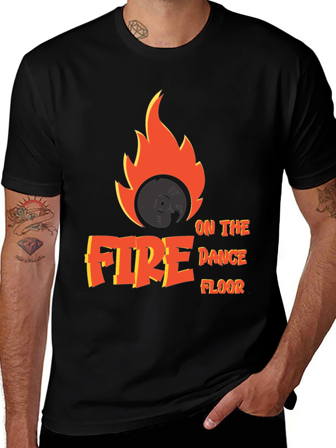 Variant 29 of Fire on the Dance Floor T-Shirt - DJ Vinyl Flame Tee
