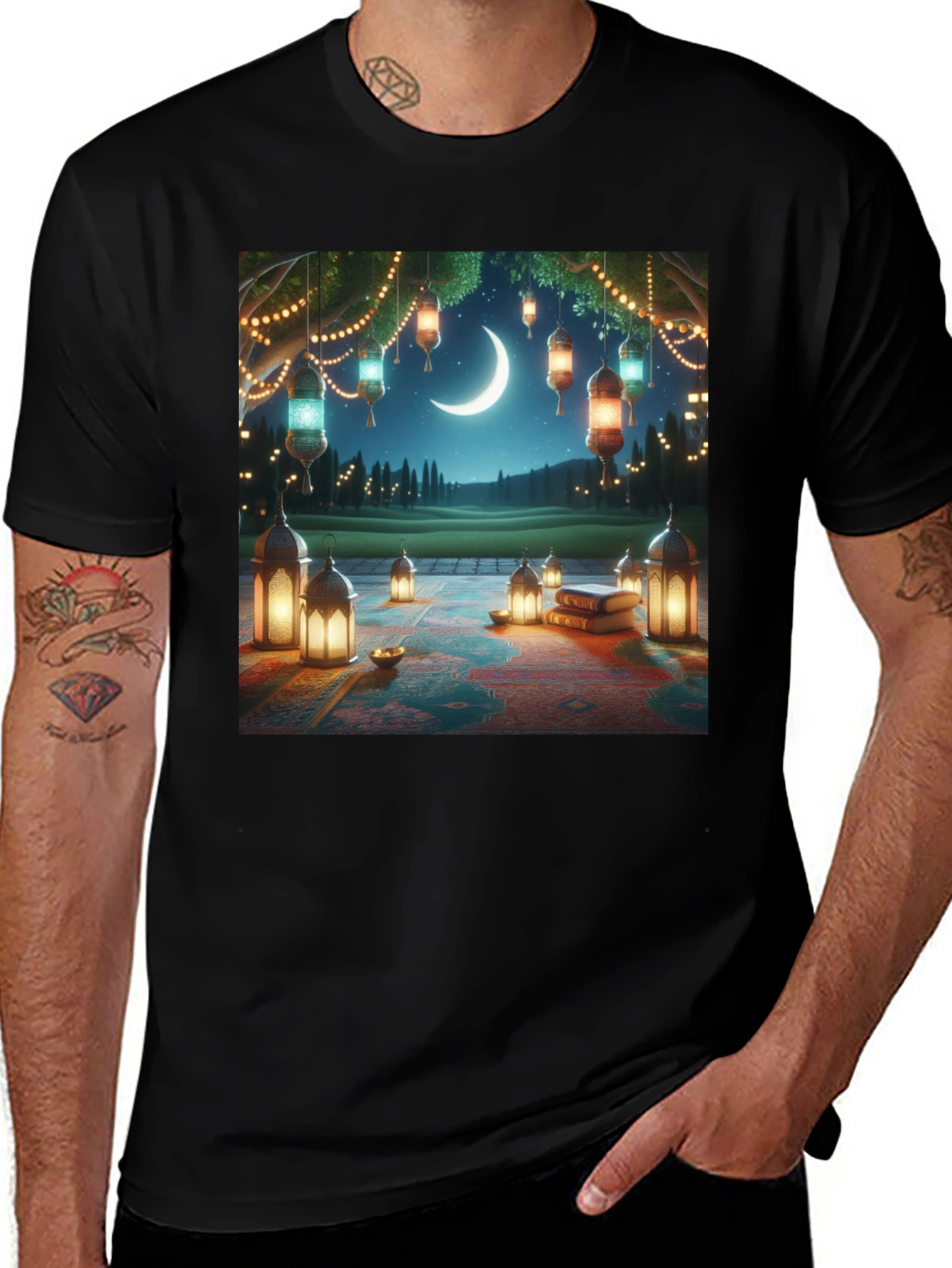 Ramadan Night T-Shirt - Crescent Moon Lanterns