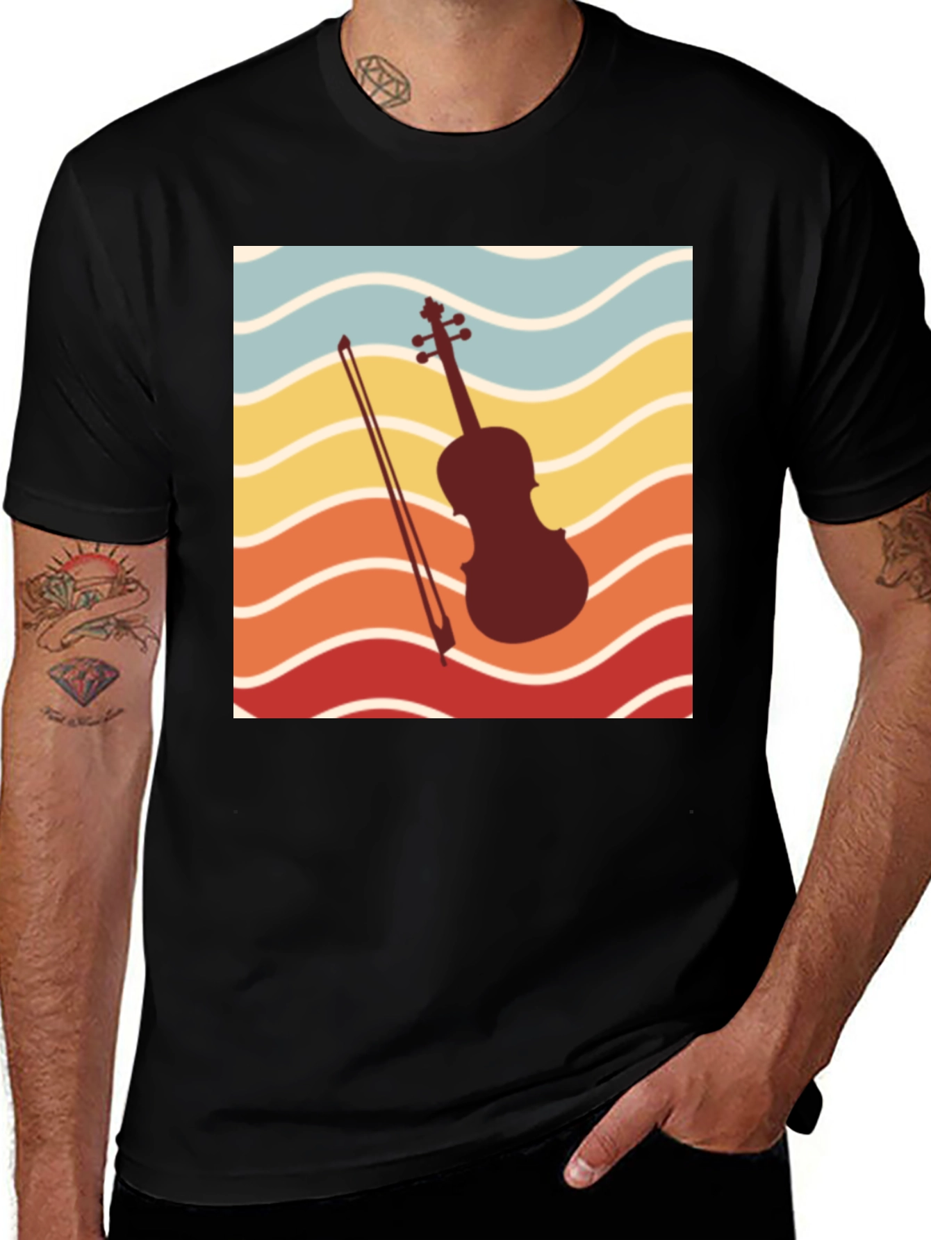 Retro Violin Sunset Graphic Tee