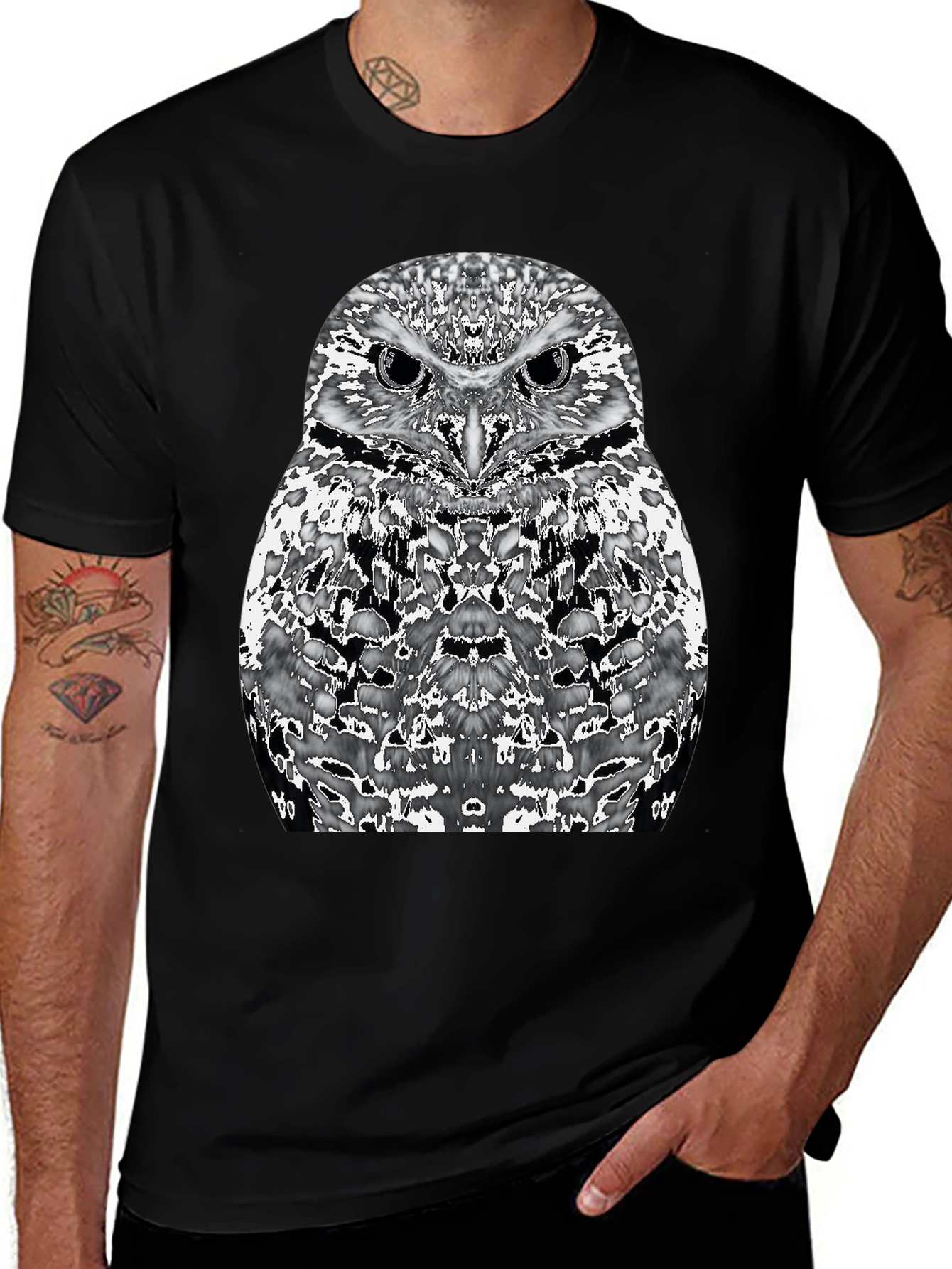Variant 22 of Owl Graphic Print Tee - Men's Black T-Shirt