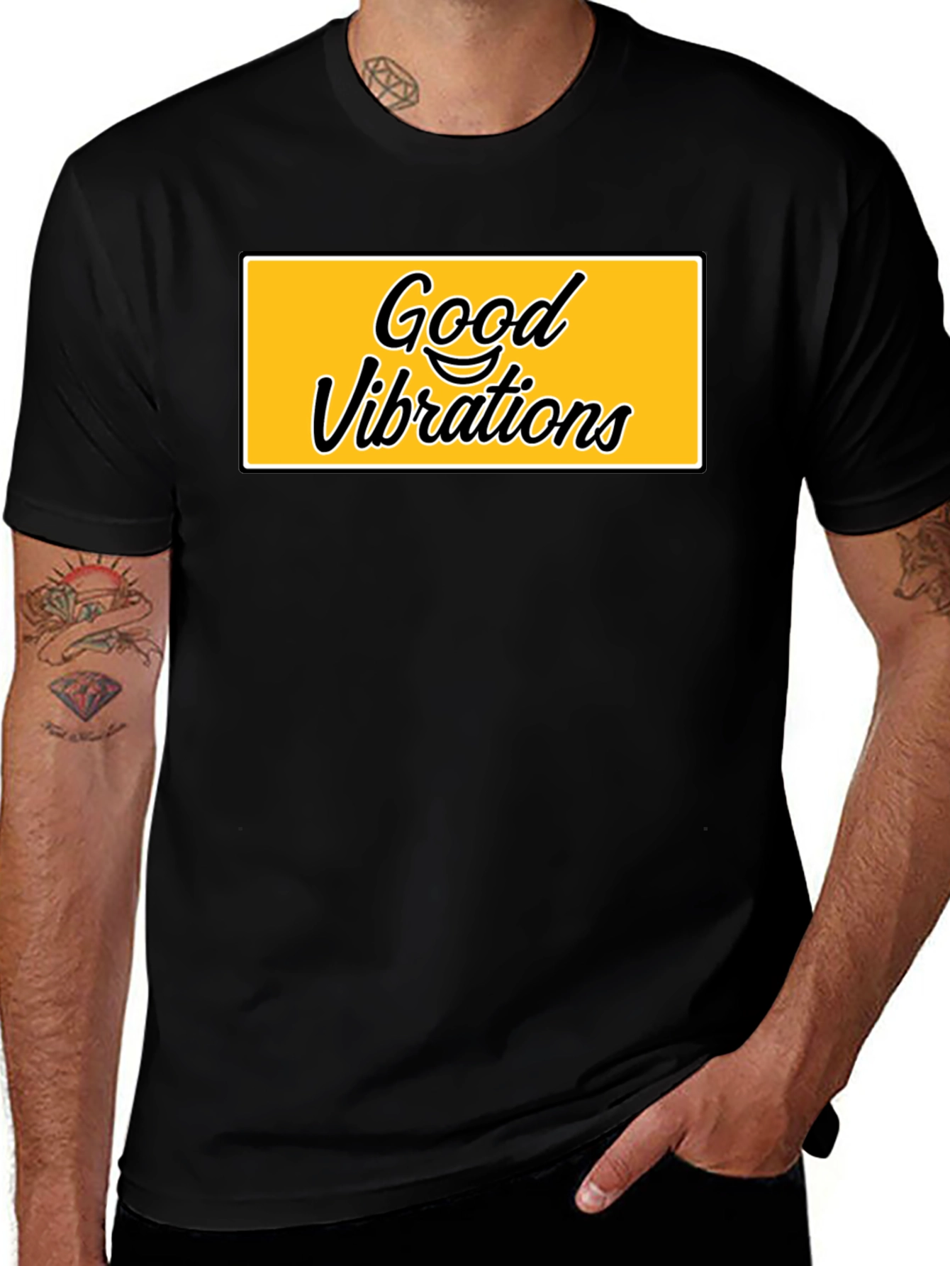 Good Vibrations Graphic Tee - Black Crew Neck T-Shirt