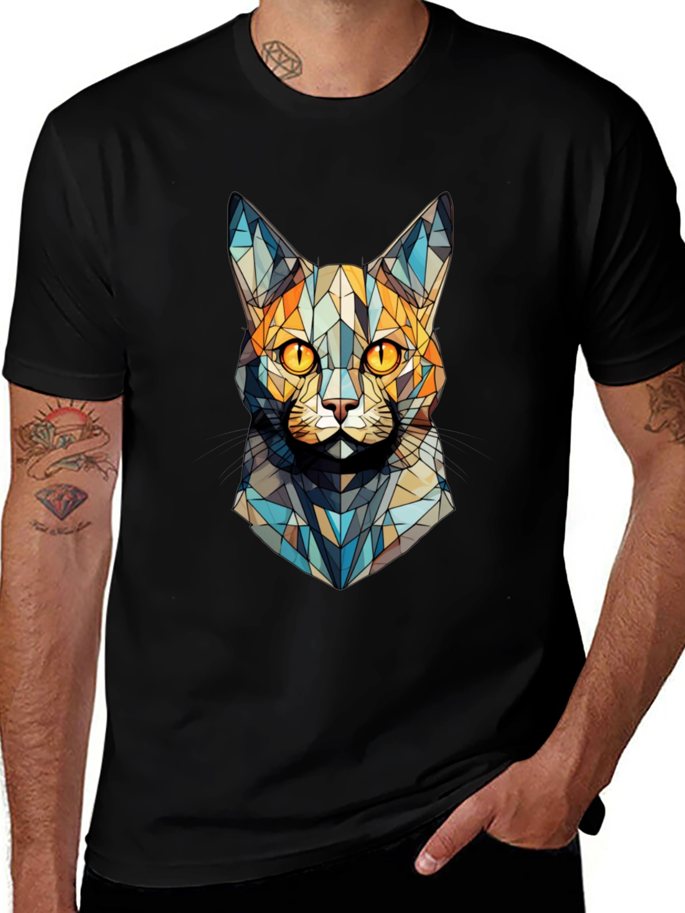 Variant 26 of Geometric Cat Face T-Shirt - Abstract Design