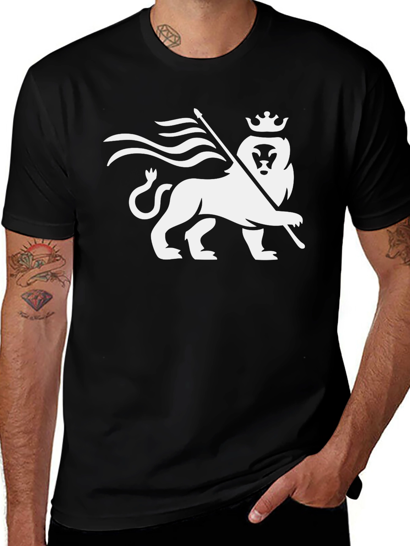 Variant 12 of Lion Flag Graphic Tee - Black Cotton T-Shirt