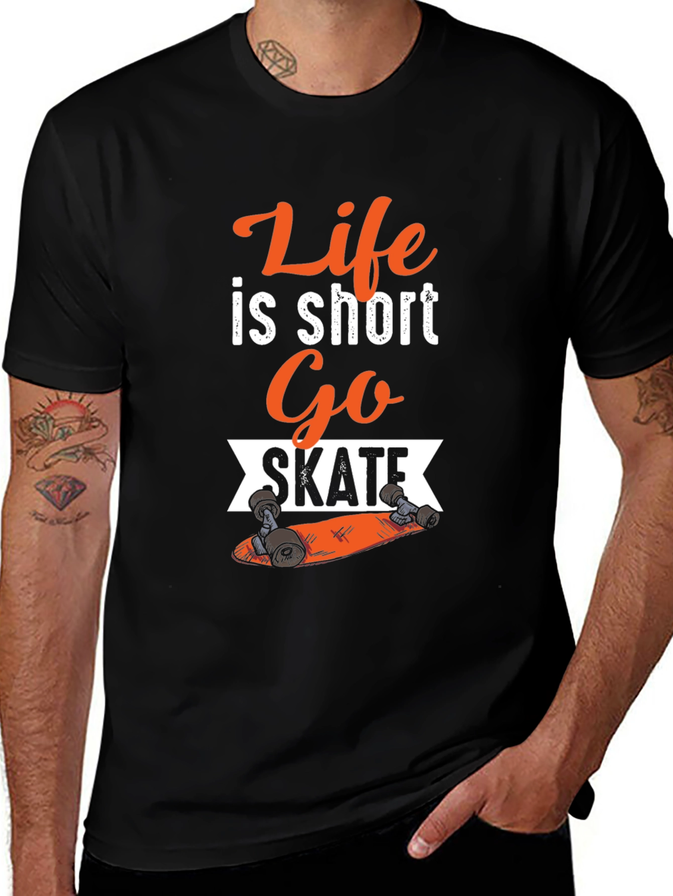Variant 30 of Life is Short Go Skate T-Shirt - Black Cotton Tee