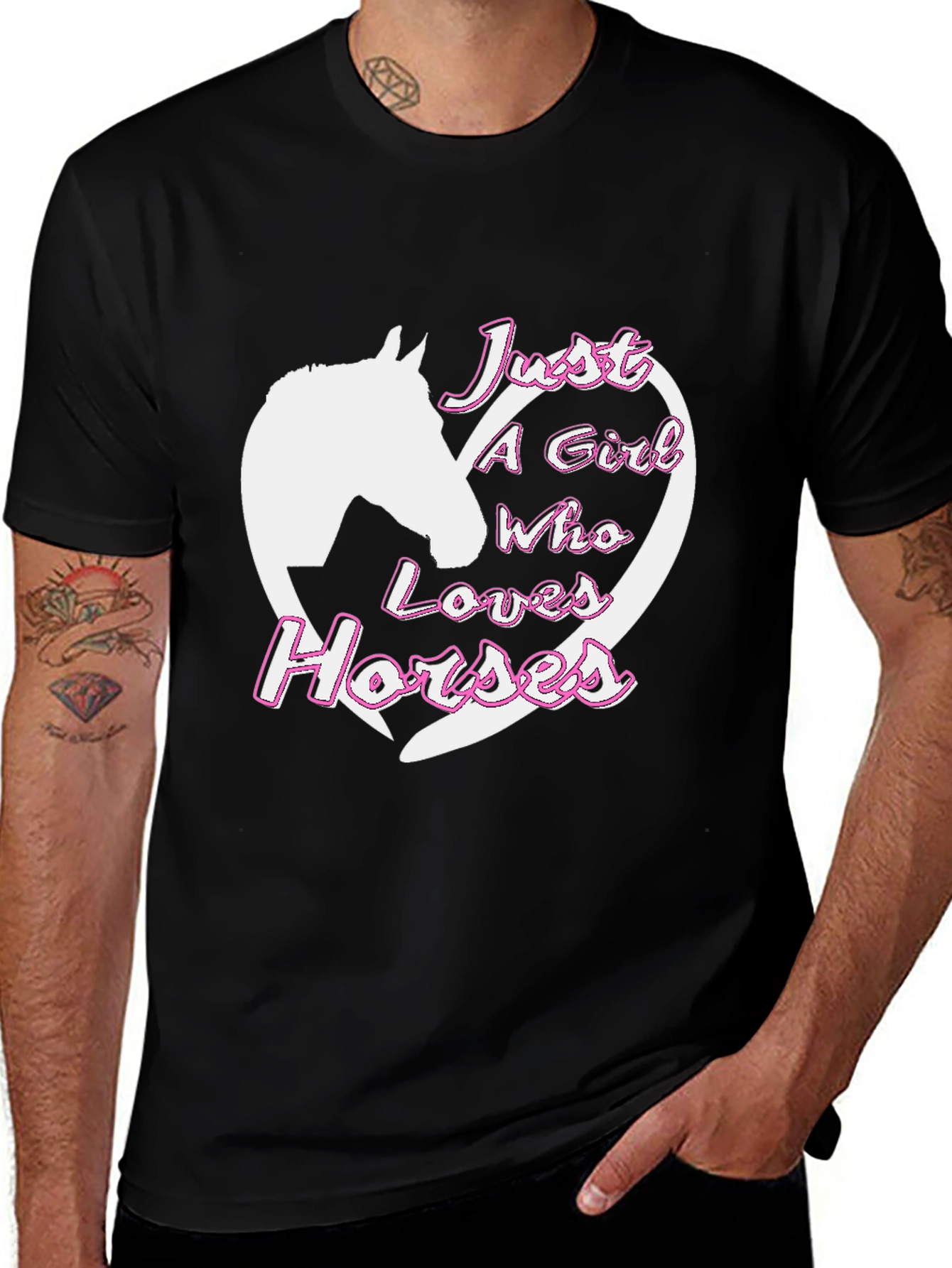 Just A Girl Who Loves Horses T-Shirt Black Cotton