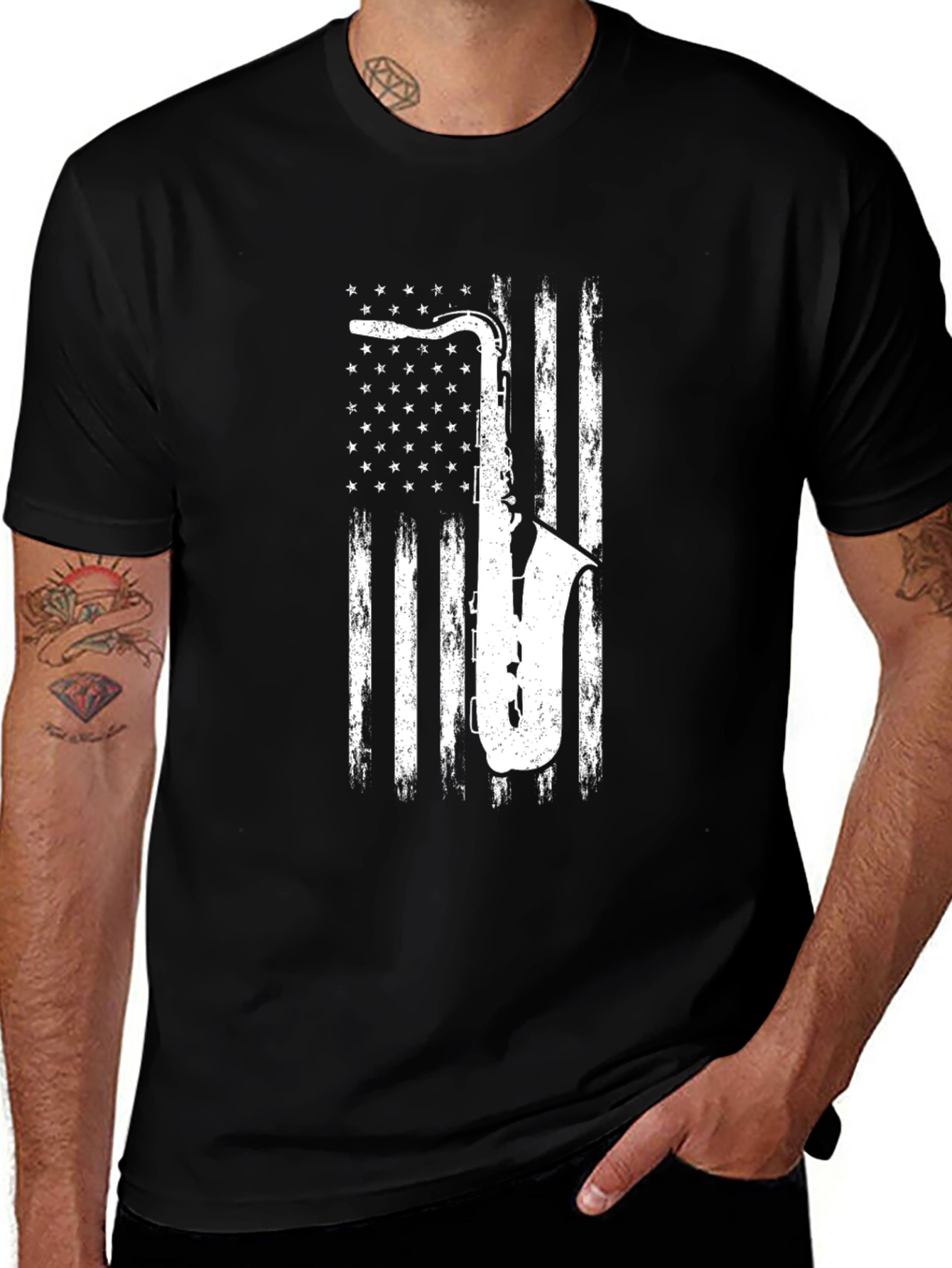 Variant 23 of Saxophone American Flag Graphic T-Shirt
