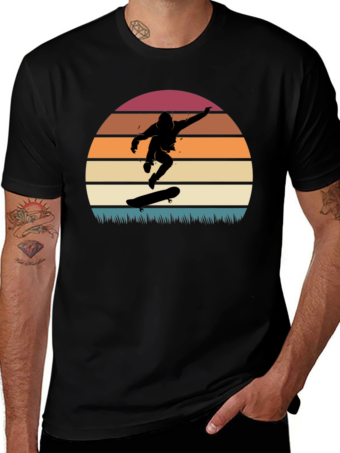 Variant 12 of Skateboarder Sunset Graphic Tee - Cool Retro Design