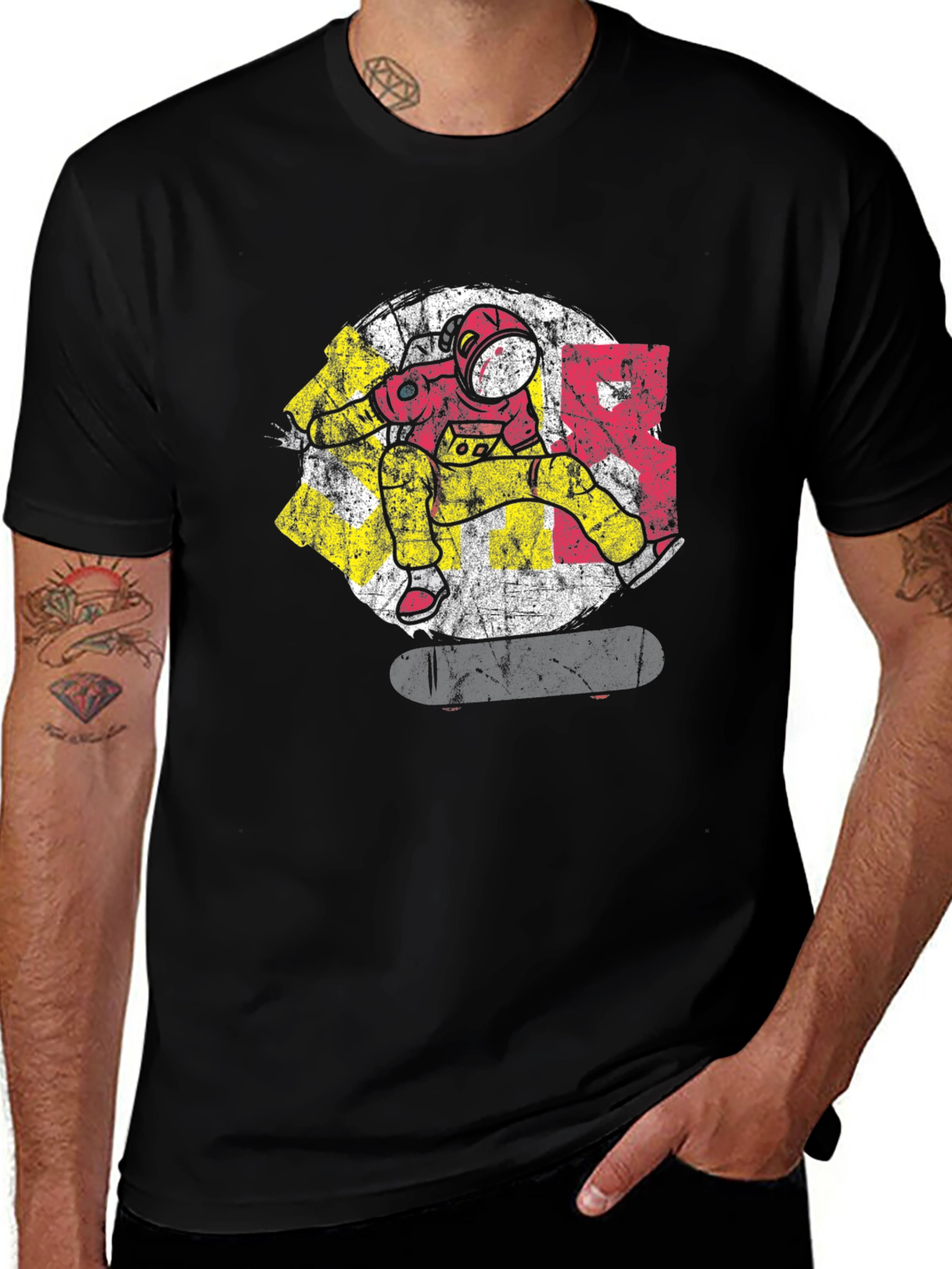 Black Astronaut Skateboard Graphic Tee - Cool Streetwear main image