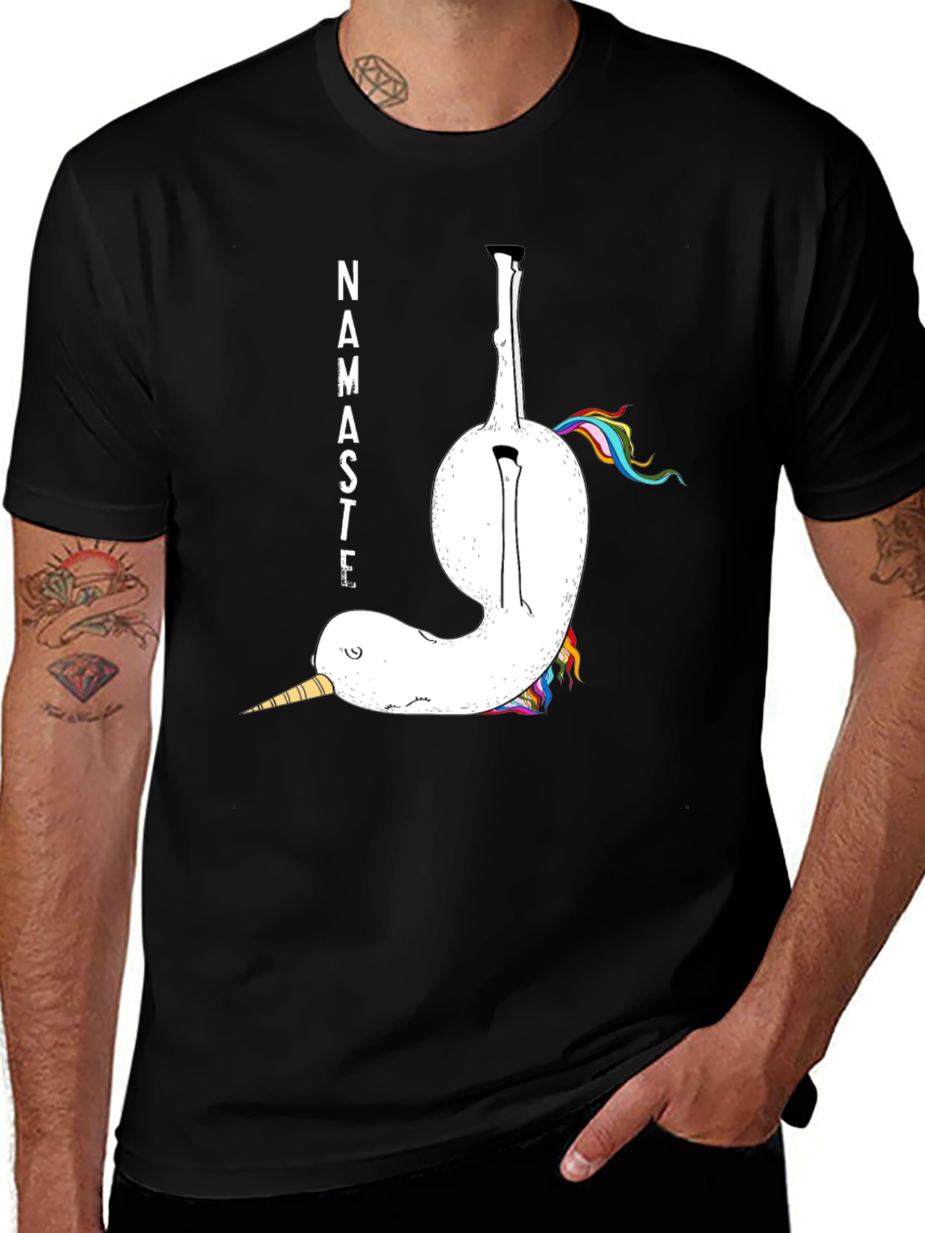 Variant 27 of Namaste Unicorn Yoga Graphic Tee - Black Cotton T-Shirt