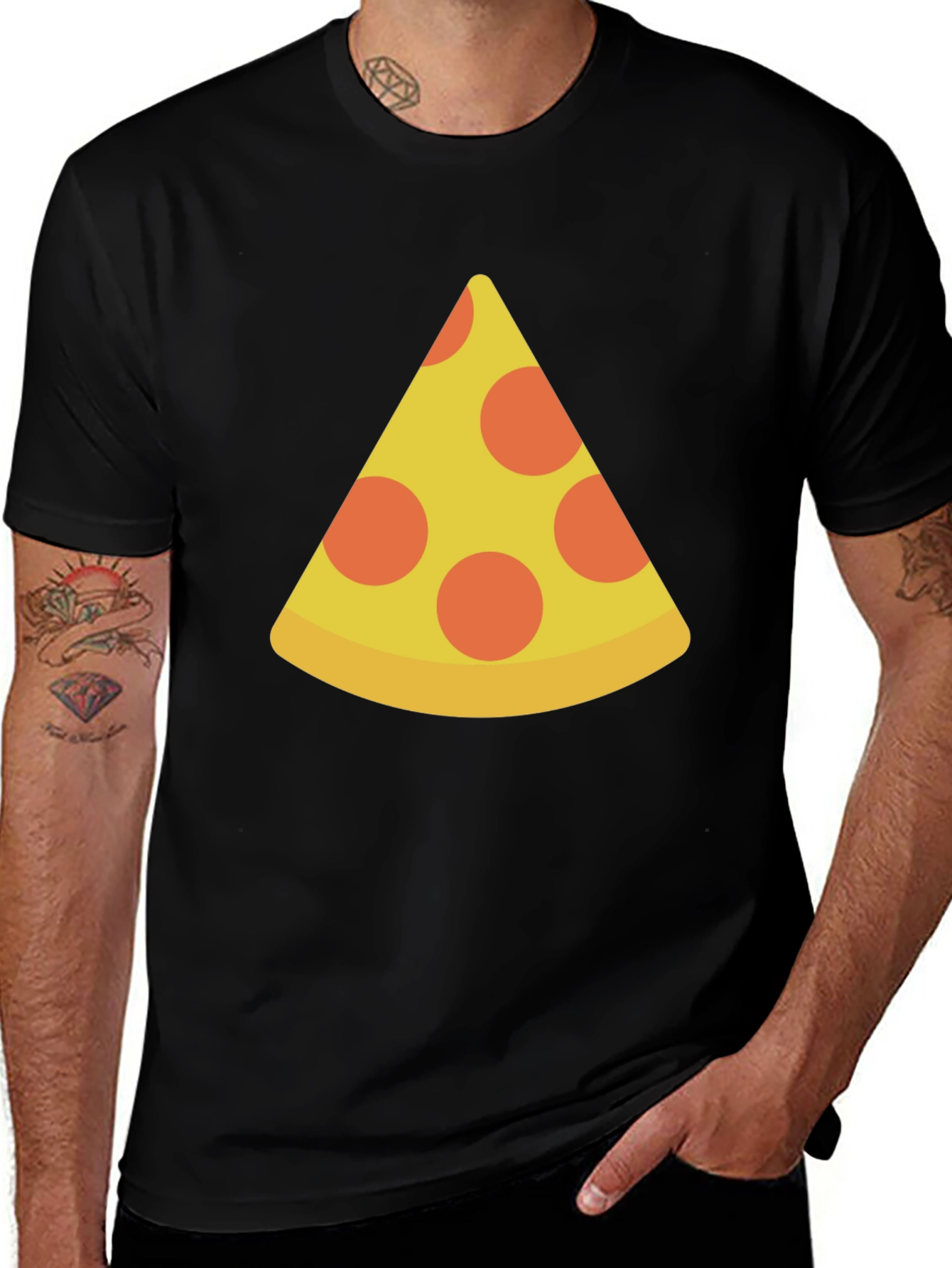 Variant 7 of Pizza Slice Graphic Tee - Black Cotton Comfort
