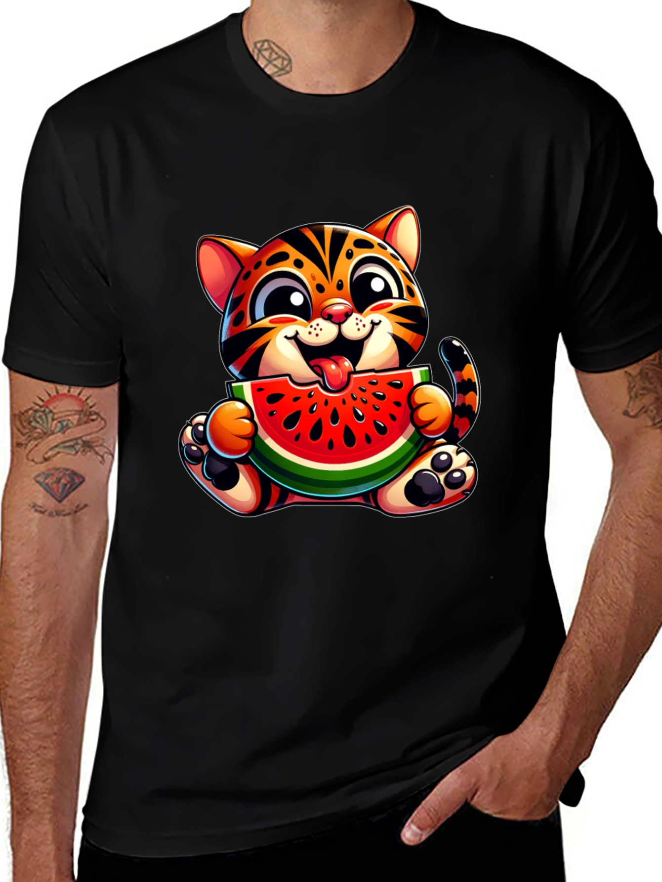 Variant 22 of Cute Kitten Eating Watermelon Graphic T-Shirt