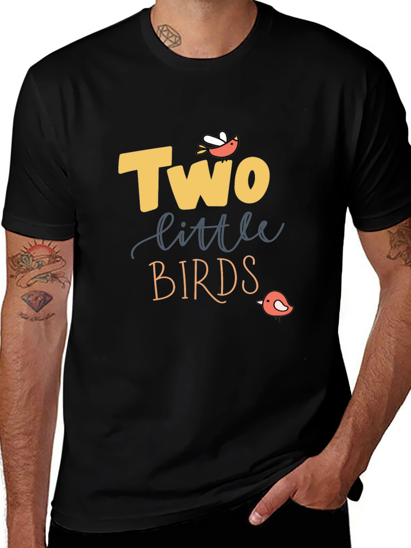 Variant 28 of Two Little Birds Graphic Tee - Stylish Black T-Shirt