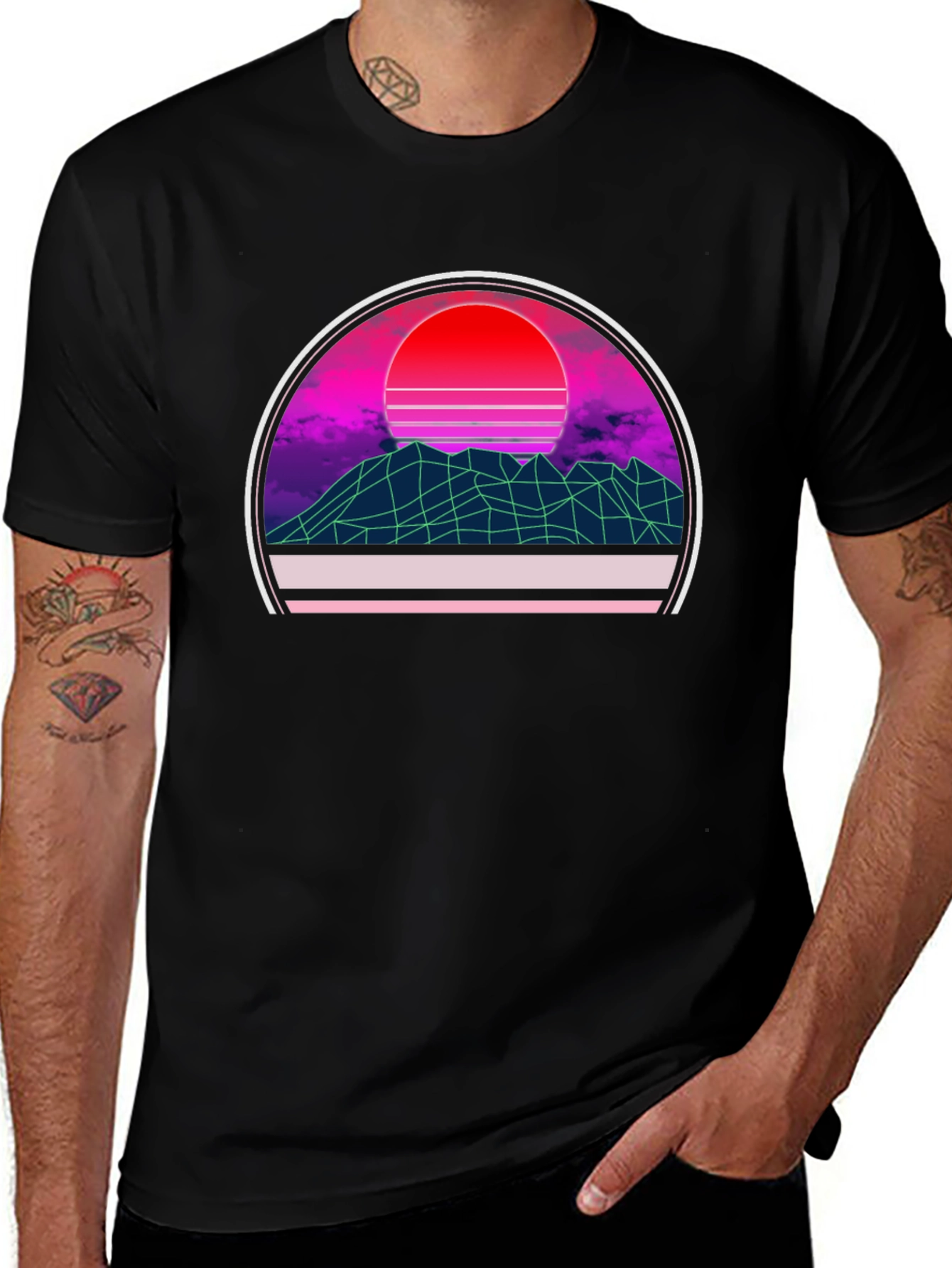 Retro Sunset Graphic Tee - Black