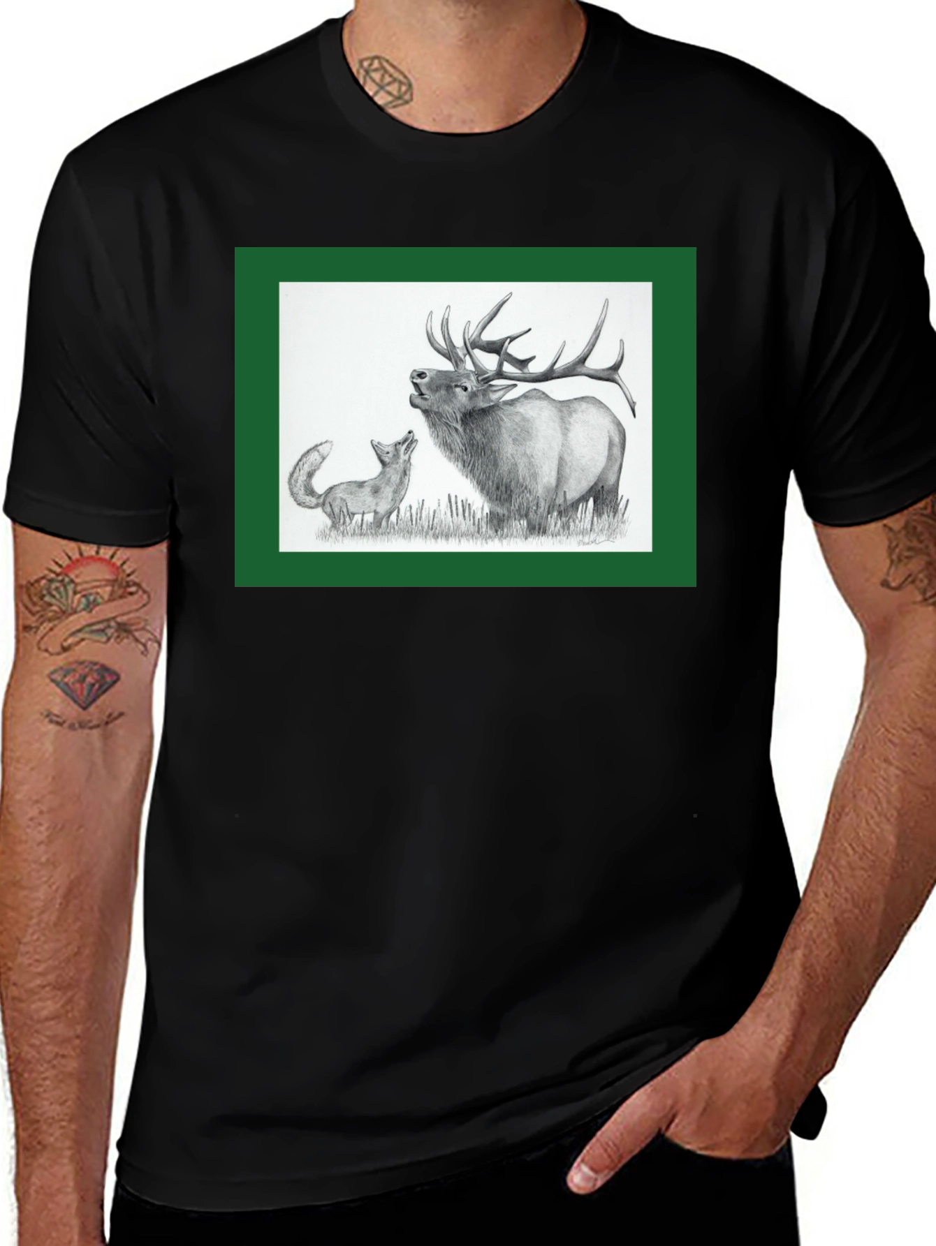 Black Elk and Fox Graphic Tee - Nature Lovers main image