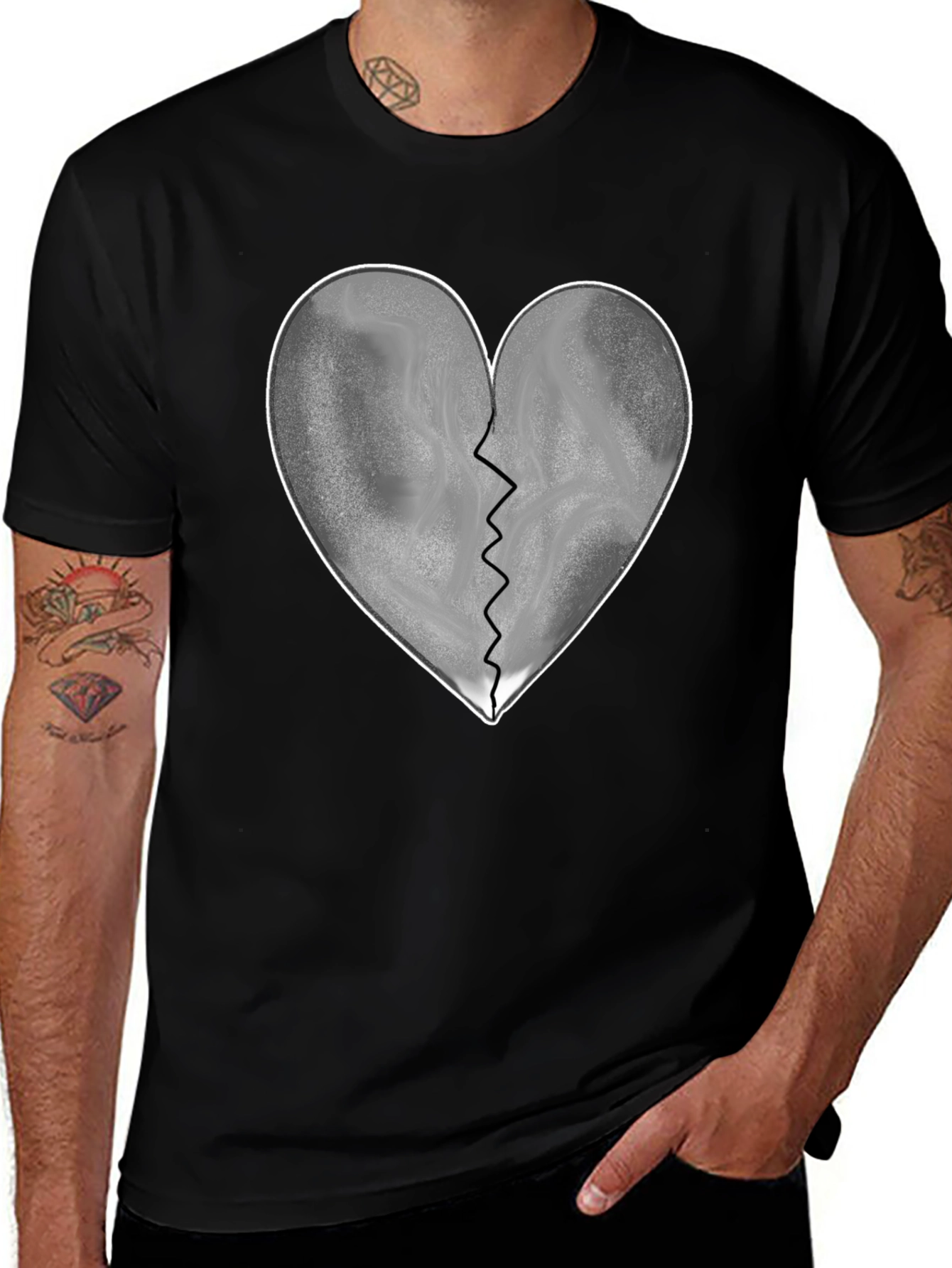 Variant 22 of Broken Heart Graphic T-Shirt - Black Casual Tee