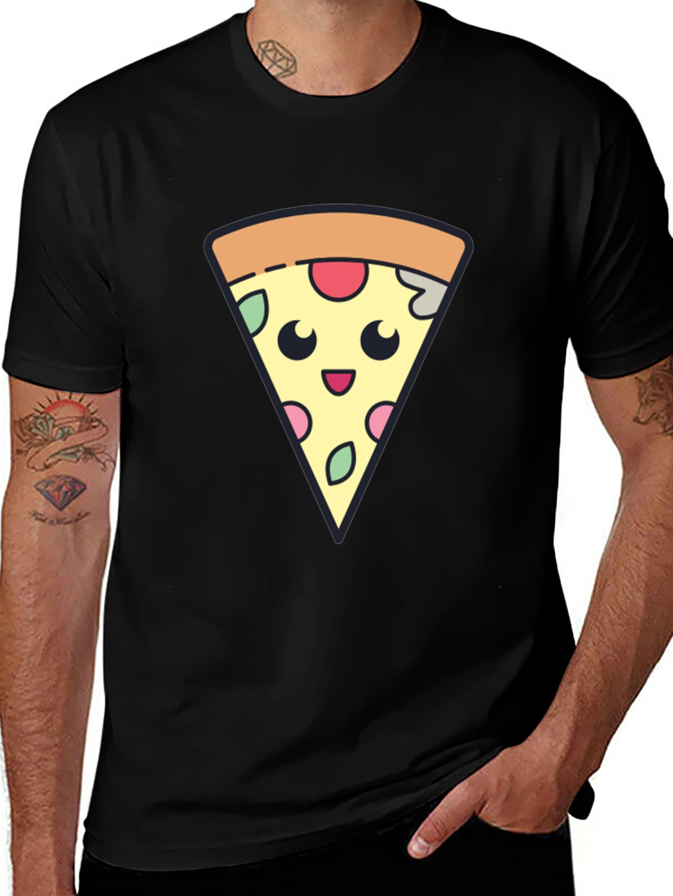 Variant 14 of Cute Pizza Slice Graphic Tee - Black T-Shirt