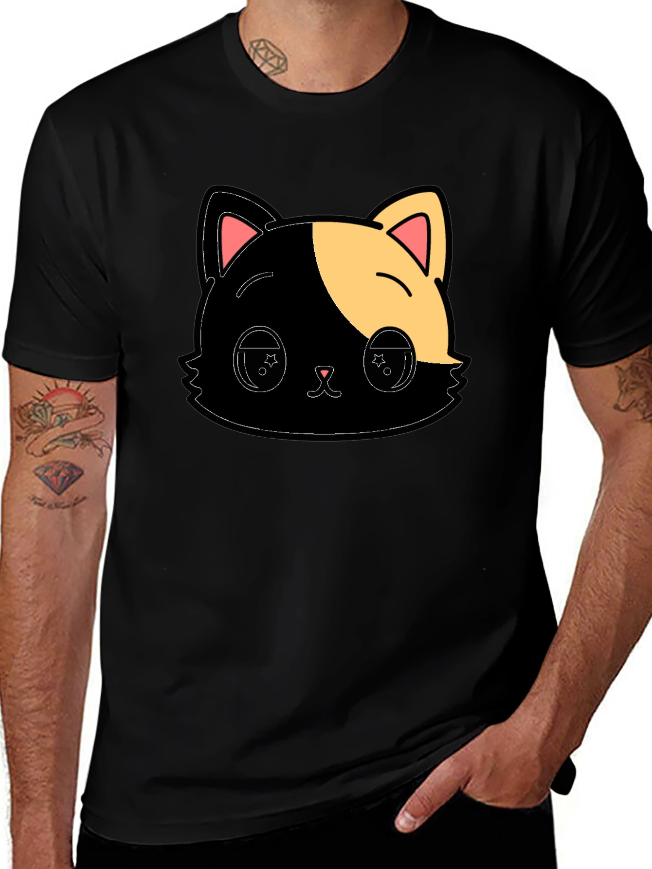 Variant 15 of Cute Anime Cat Graphic Black T-Shirt