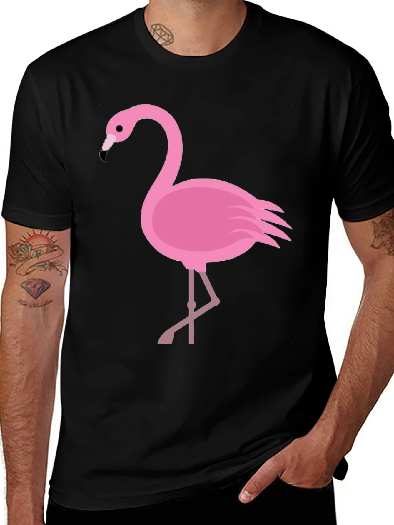 Variant 21 of Flamingo Graphic Tee - Casual Black T-Shirt