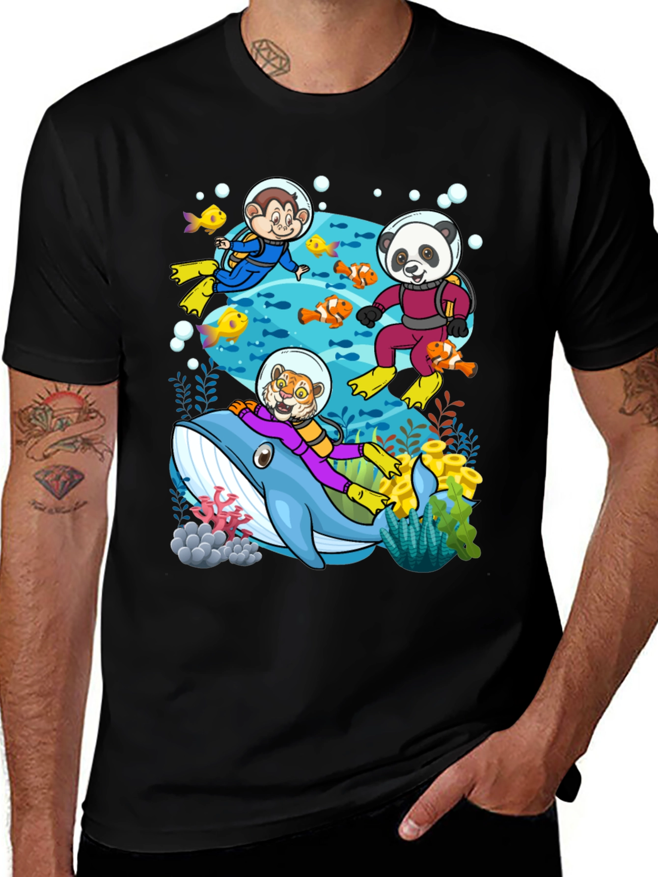Variant 4 of Cartoon Animals Diving T-Shirt