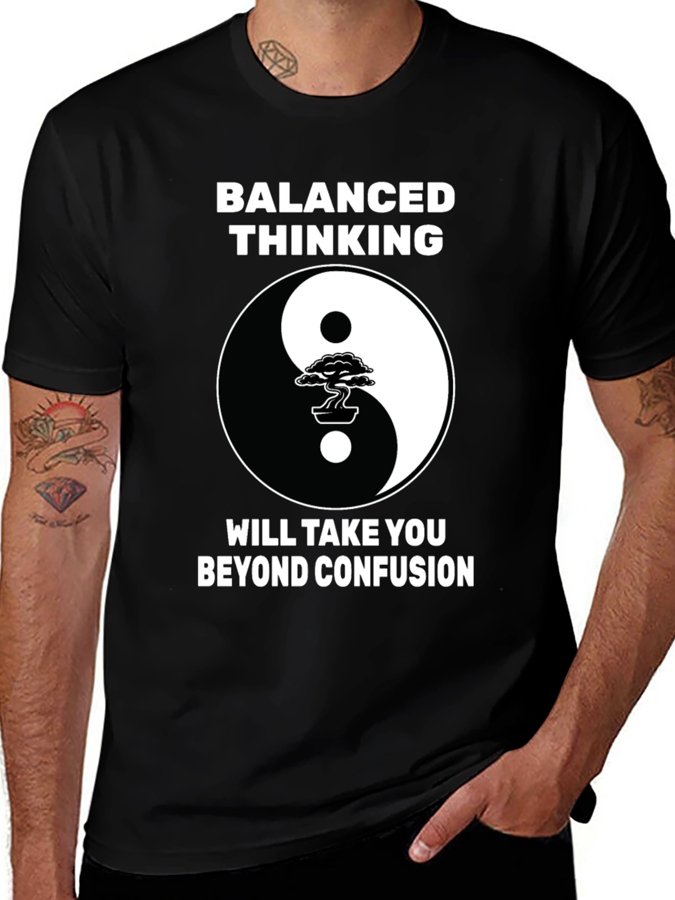 Variant 9 of Balanced Thinking Yin Yang Bonsai Tree Graphic T-Shirt