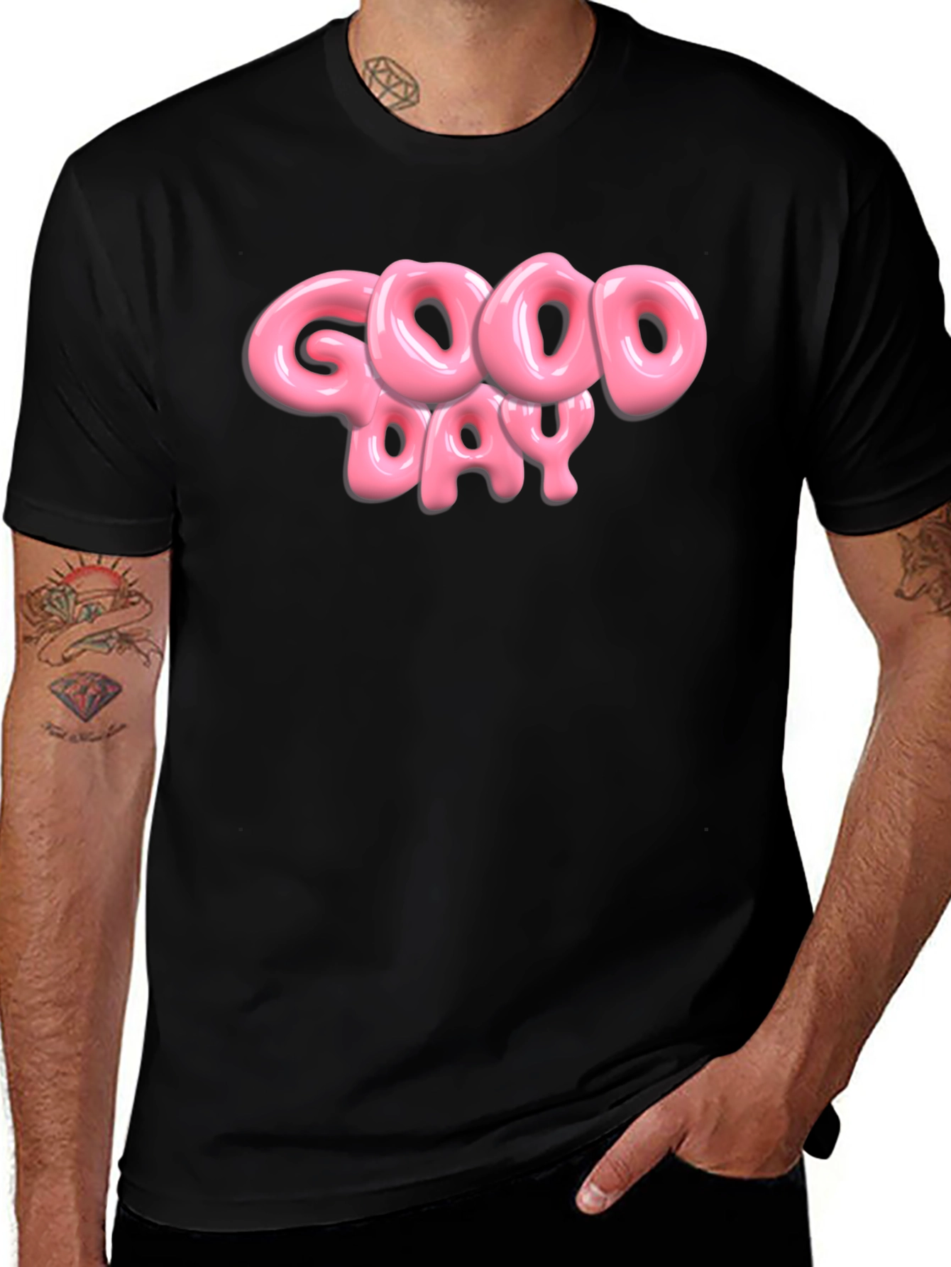 Variant 8 of Good Day Pink Graphic Black T-Shirt