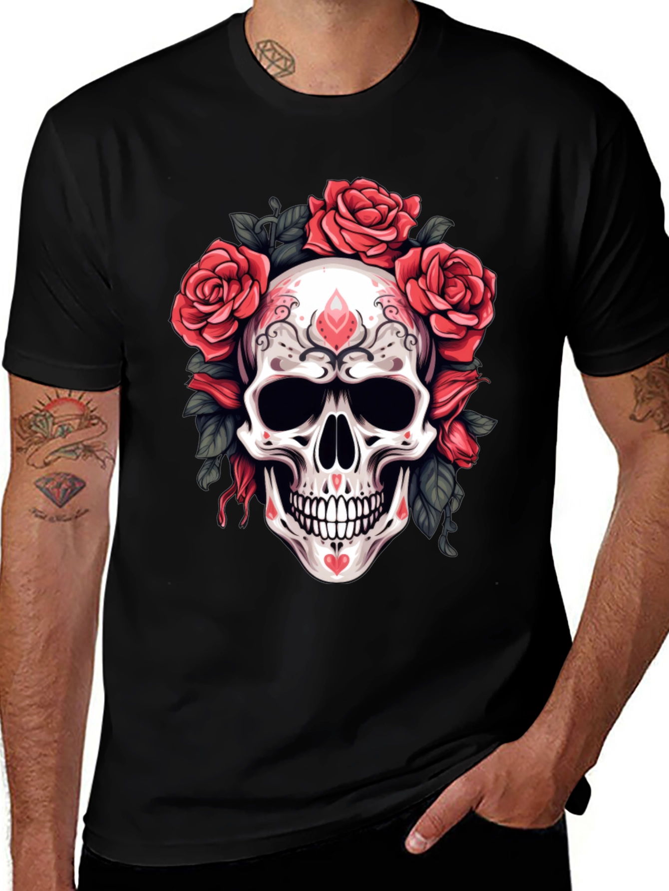 Variant 10 of Skull & Roses Graphic Tee - Gothic Style