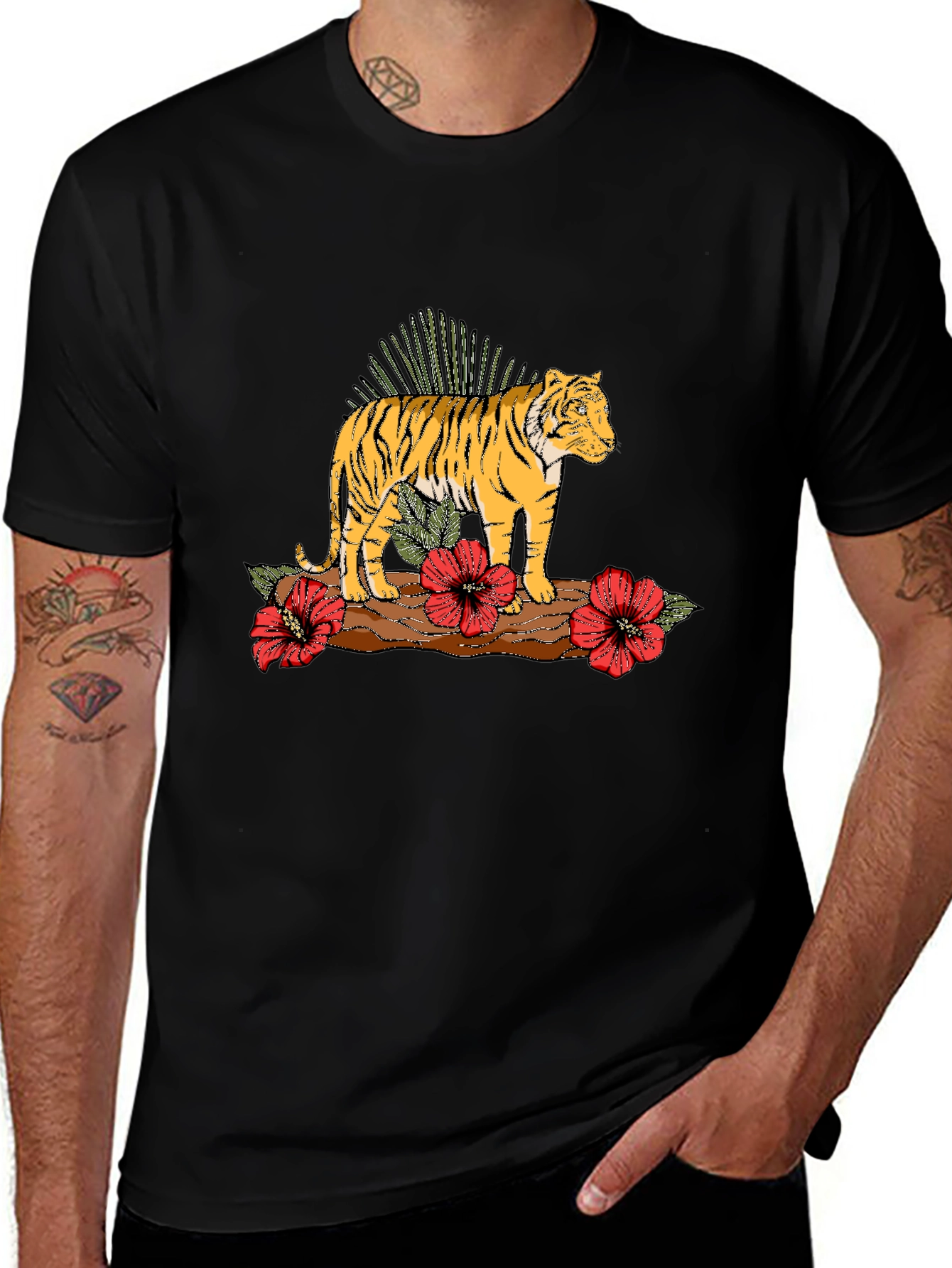 Variant 6 of Tiger Floral Graphic Black T-Shirt