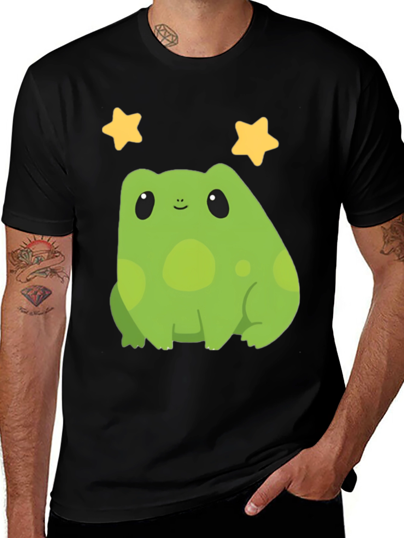 Variant 24 of Cute Frog & Stars Black T-Shirt - Casual Style