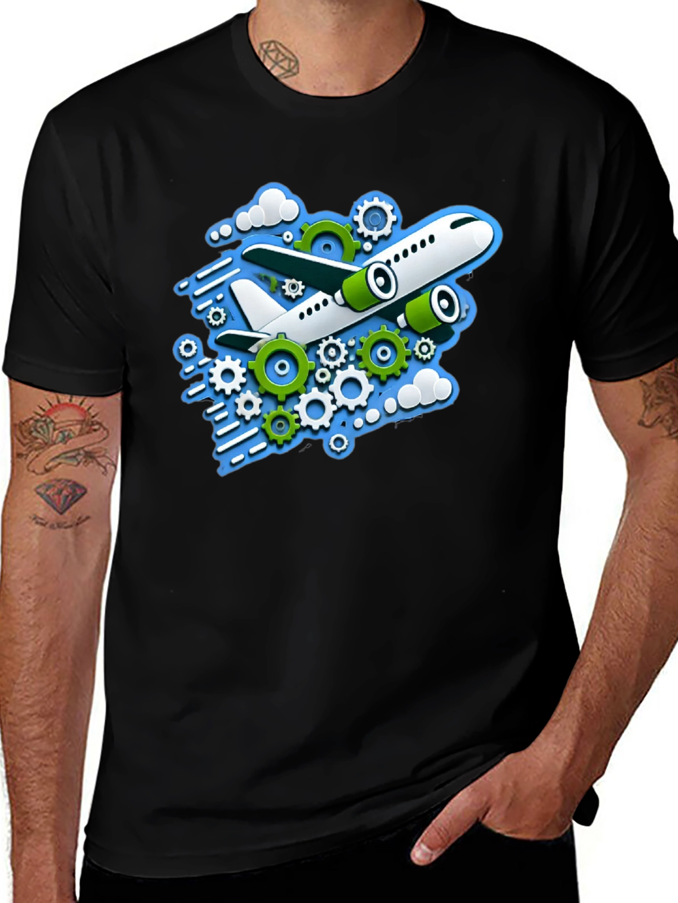Plane & Gears Graphic Tee - Aviation Lover T-Shirt
