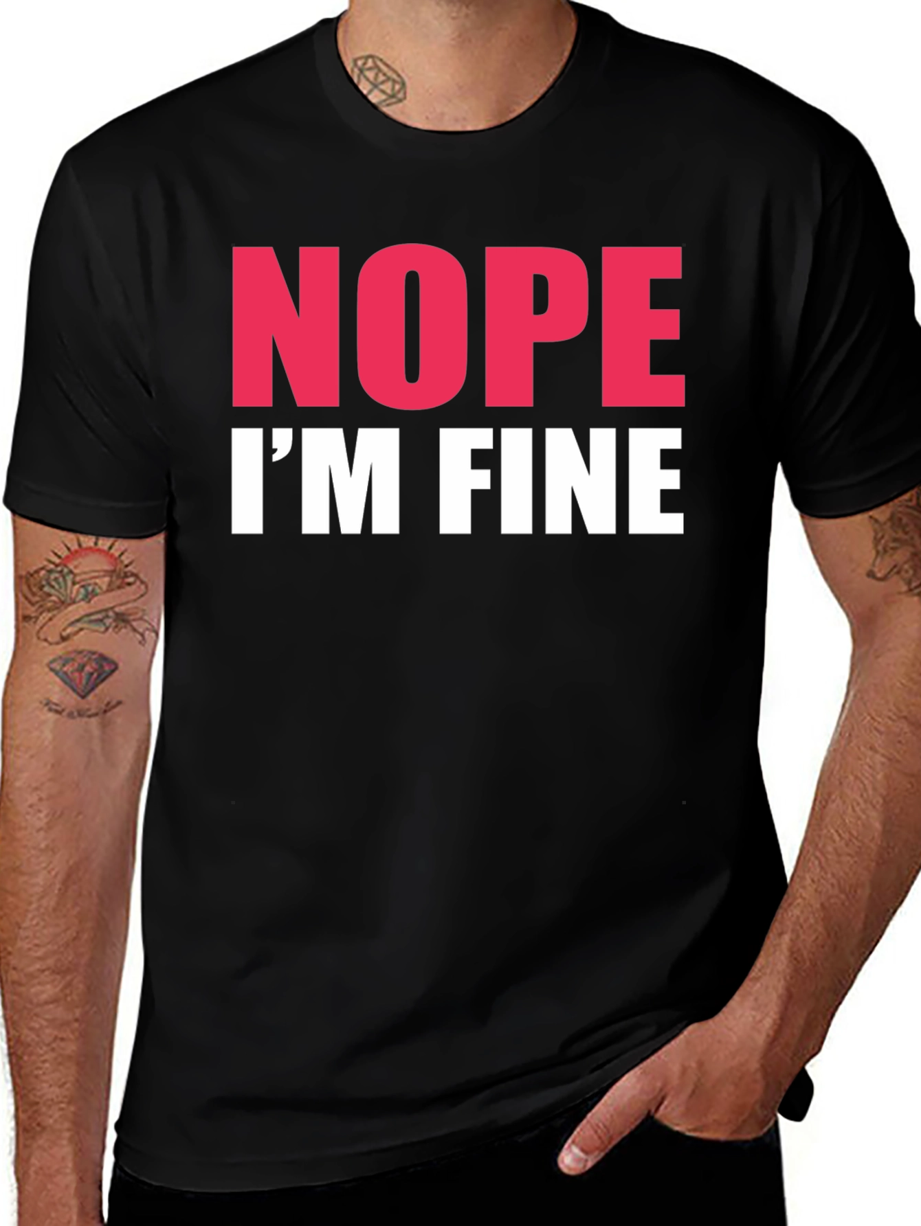 Variant 10 of Nope I'm Fine Graphic Tee - Black Crew Neck