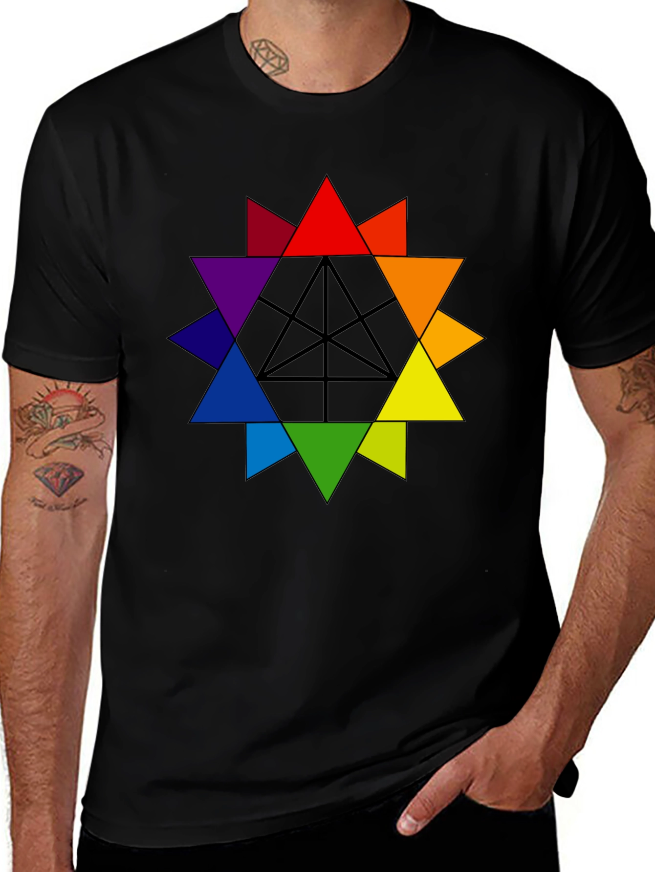 Variant 25 of Colorful Triangle Star Graphic Tee - Black