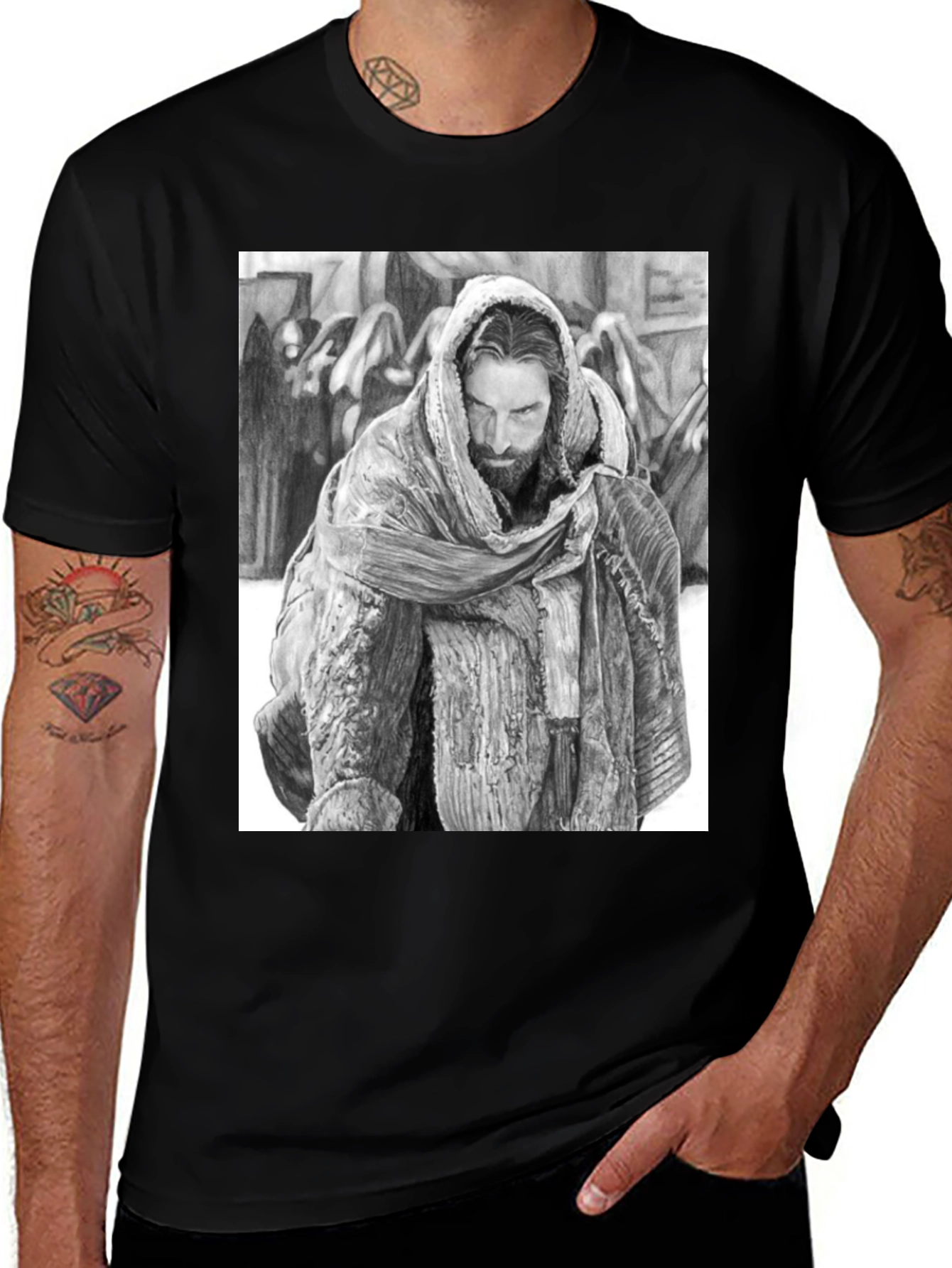 Variant 9 of Jesus Sketch Black T-Shirt