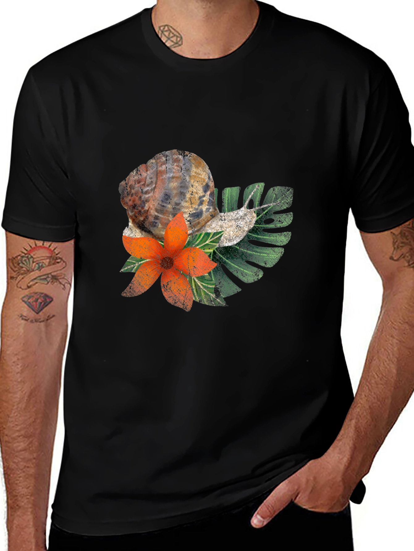Variant 13 of Snail Floral Graphic Tee - Nature Lover