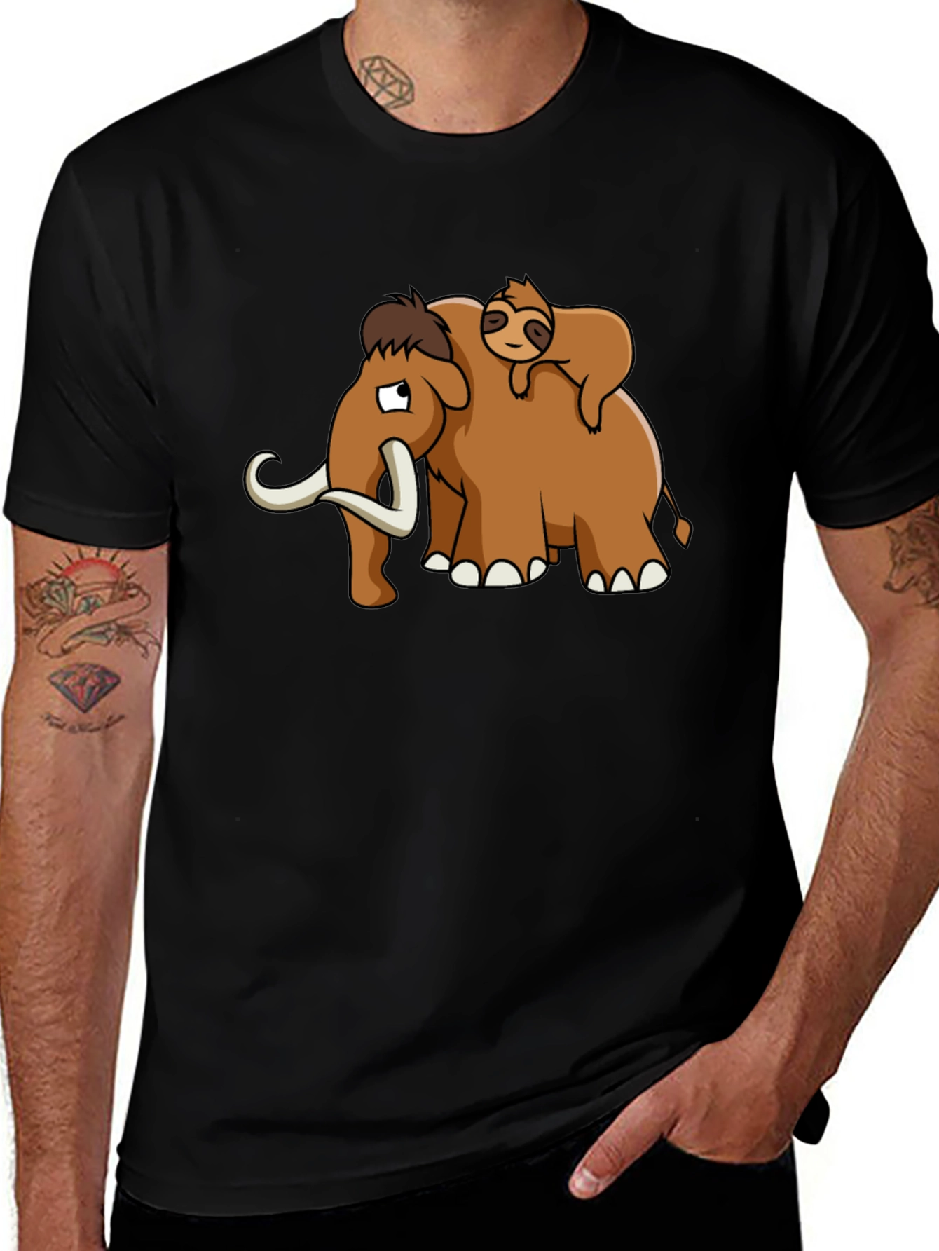 Variant 13 of Mammoth & Sloth Graphic Tee - Black Cotton