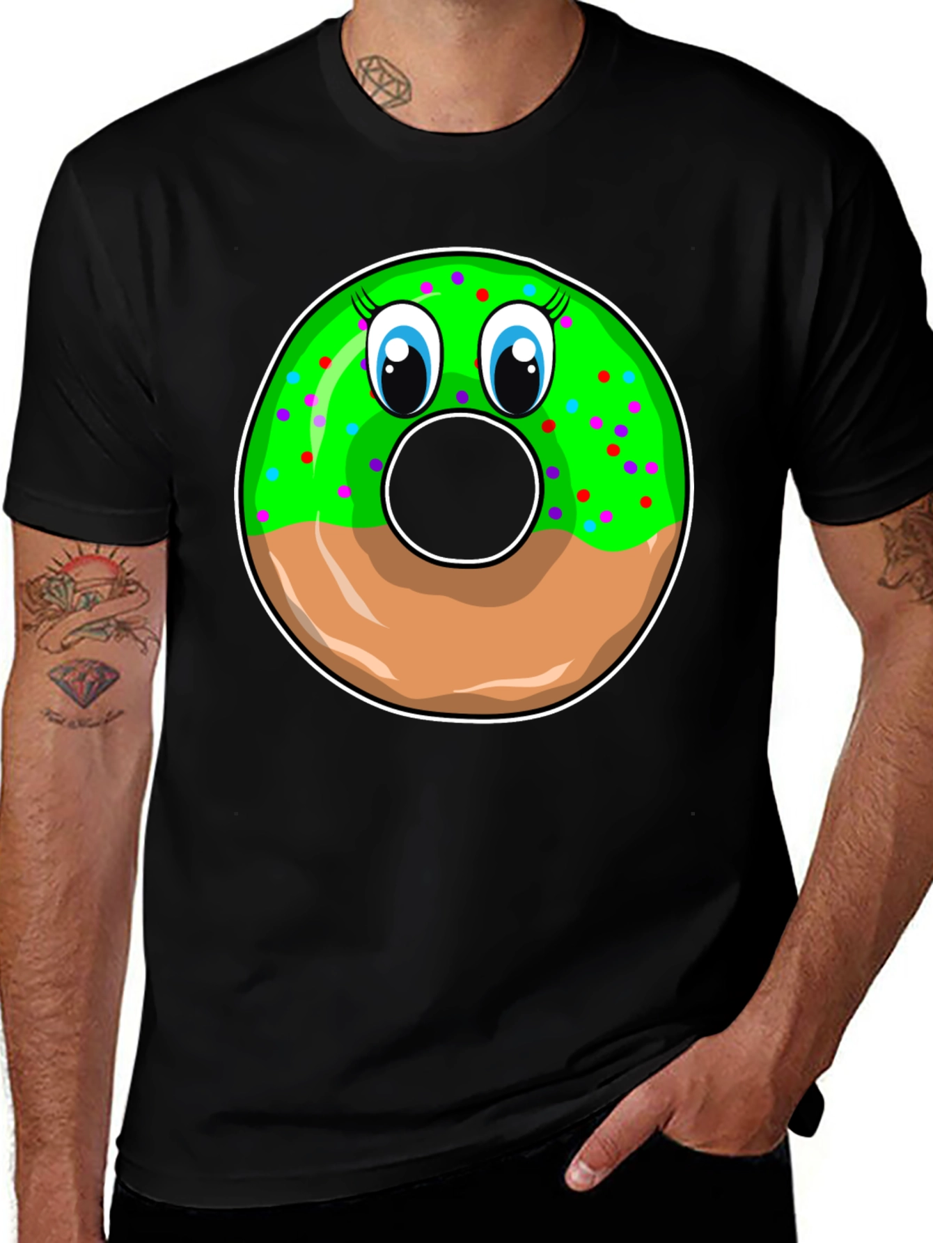 Variant 20 of Funny Donut Face Graphic Black T-Shirt
