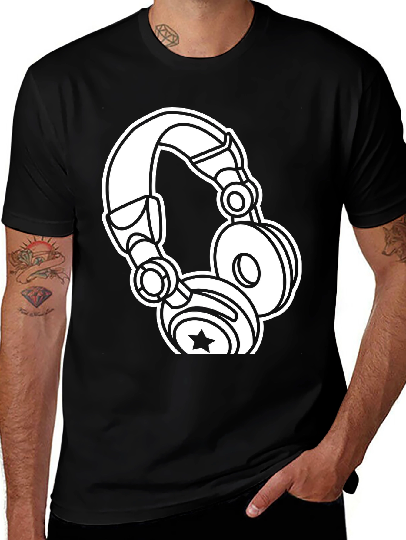 Variant 30 of Graphic Tee: White Headphones on Black Cotton