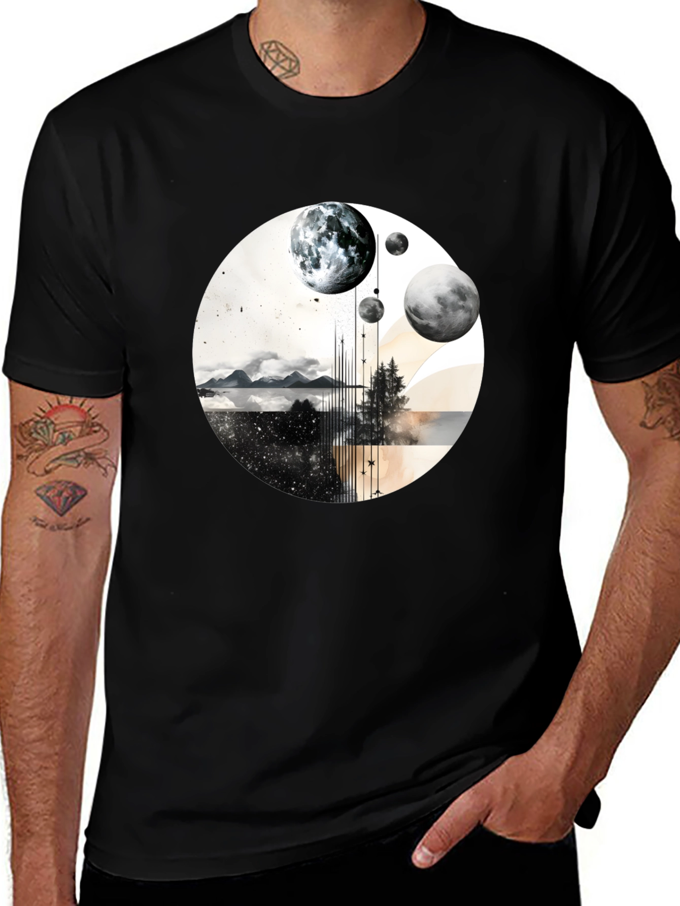 Variant 30 of Abstract Planets Graphic Tee - Stylish Black T-Shirt