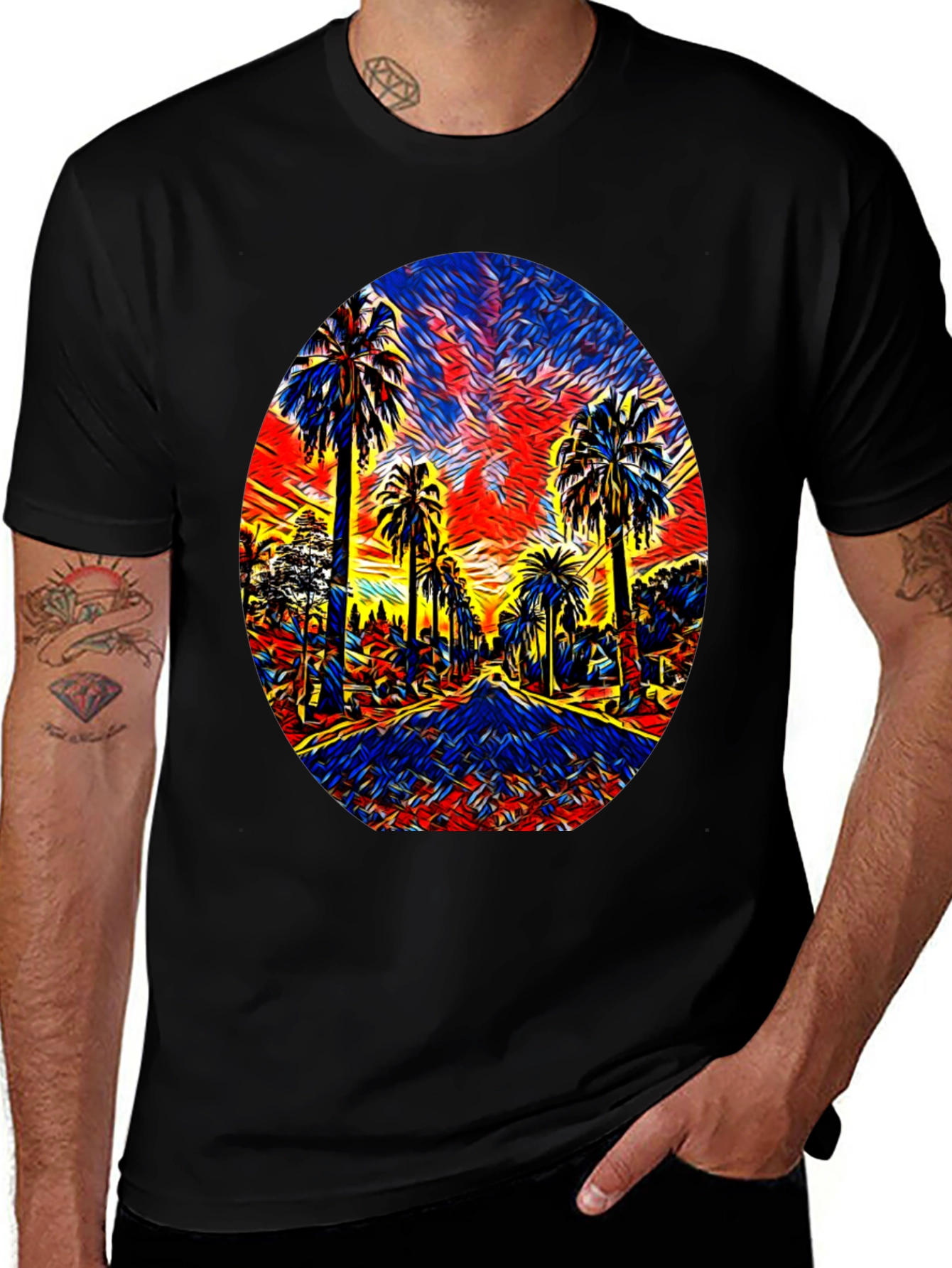 Variant 6 of Sunset Palms Graphic Tee - Vibrant Tropical Design