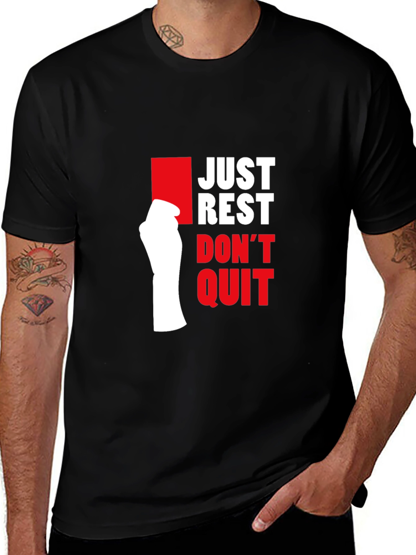 Variant 18 of Motivational 'Just Rest Don't Quit' Graphic T-Shirt